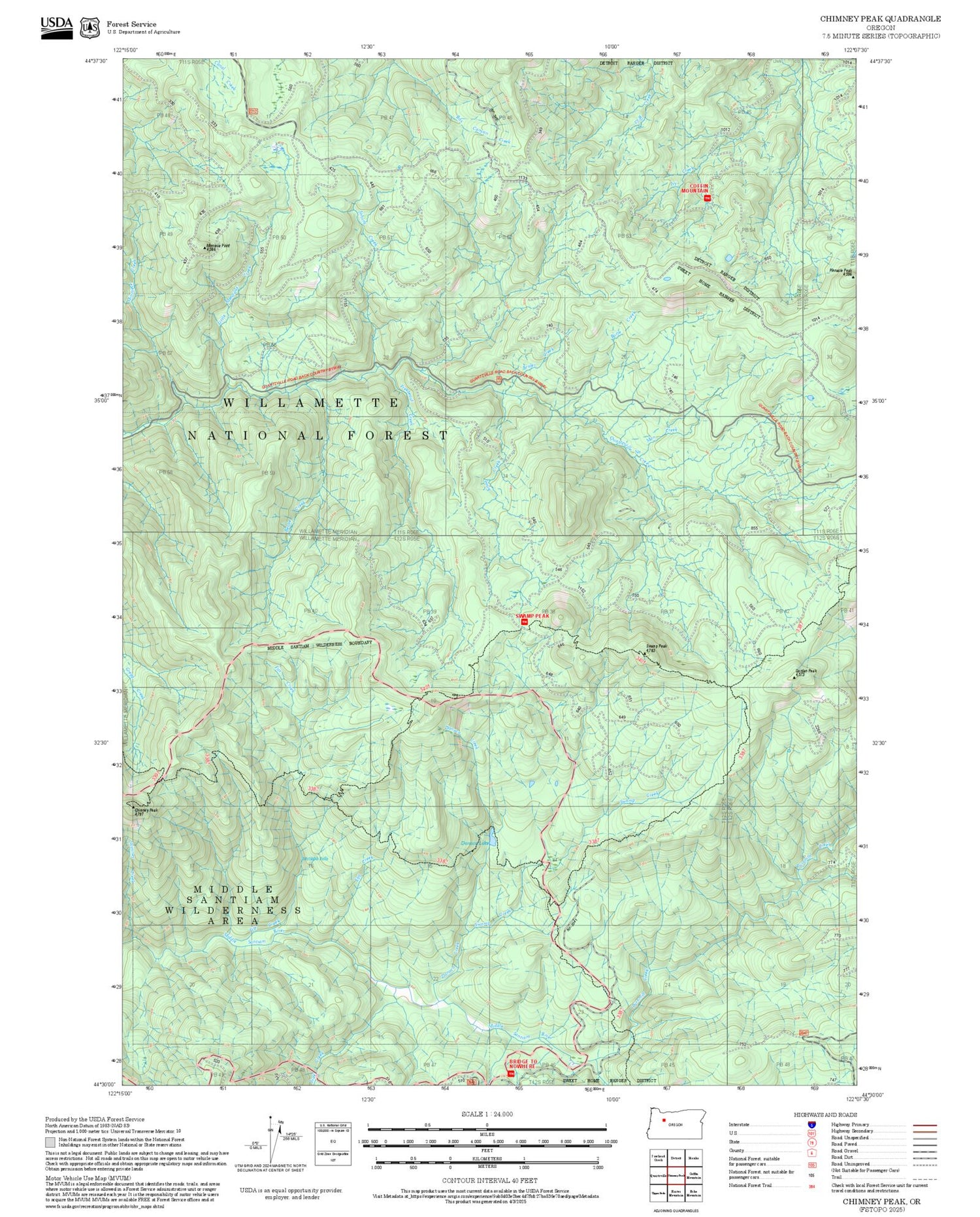 2025 Forest Service Topo Map of Chimney Peak Oregon