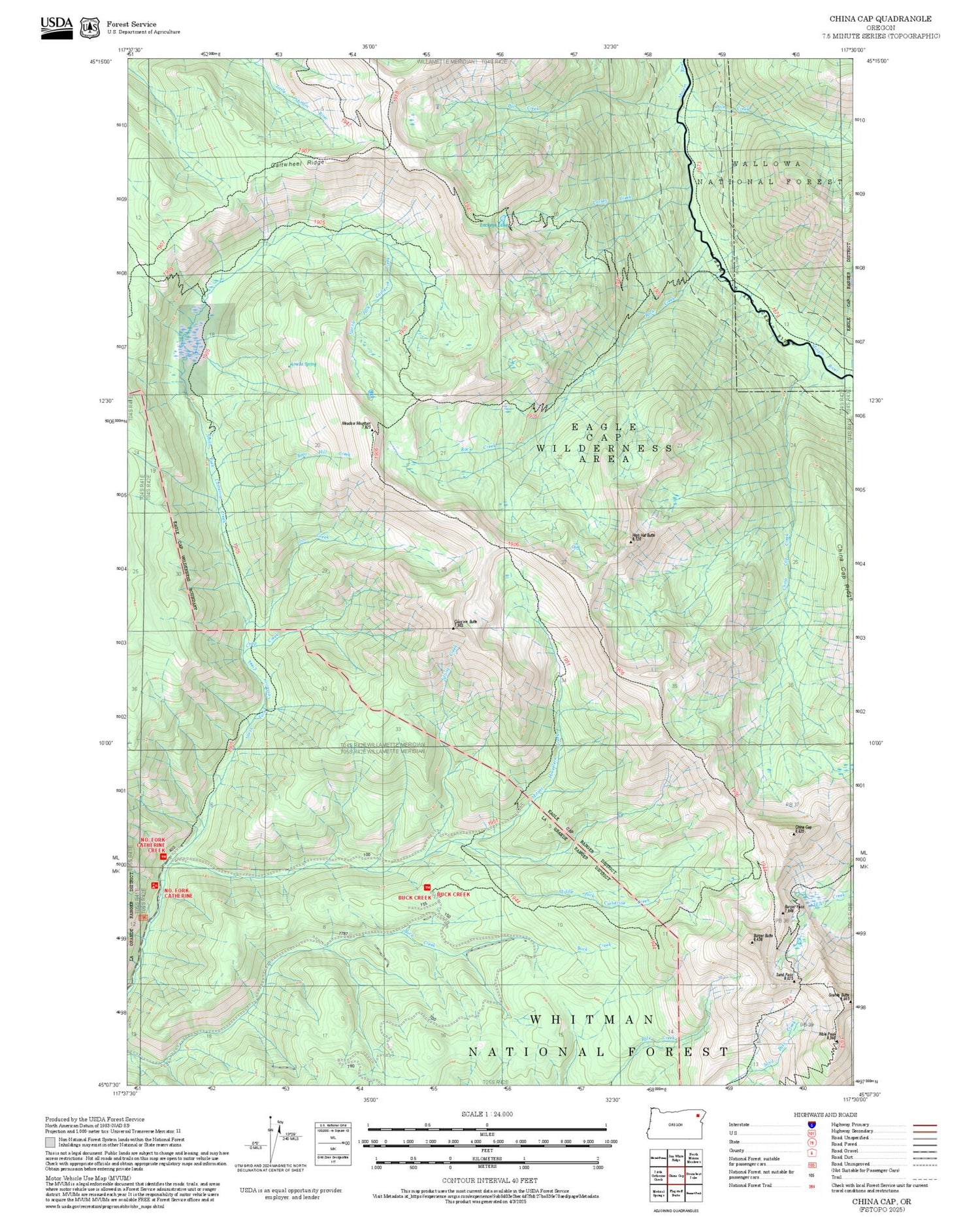 2025 Forest Service Topo Map of China Cap Oregon