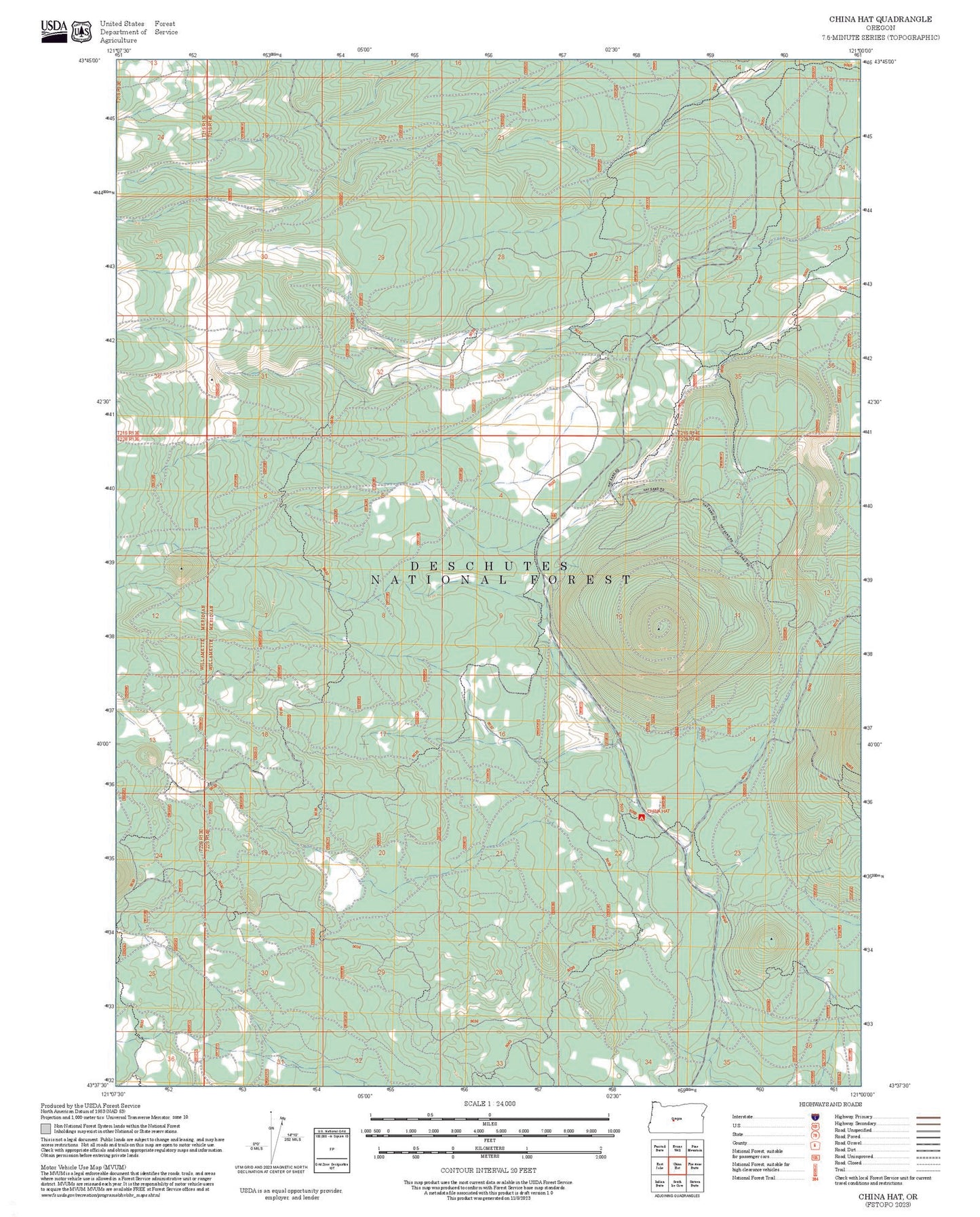 2025 Forest Service Topo Map of China Hat Oregon