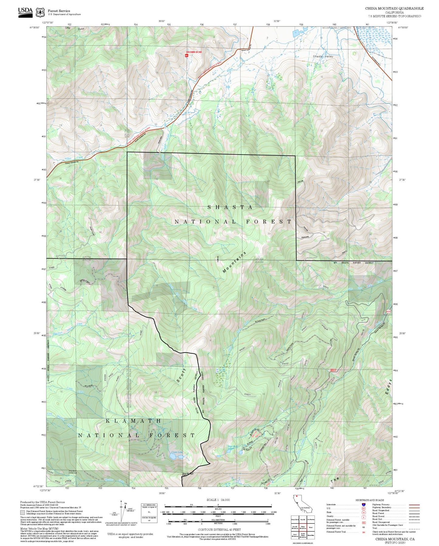 2025 Forest Service Topo Map of China Mountain California