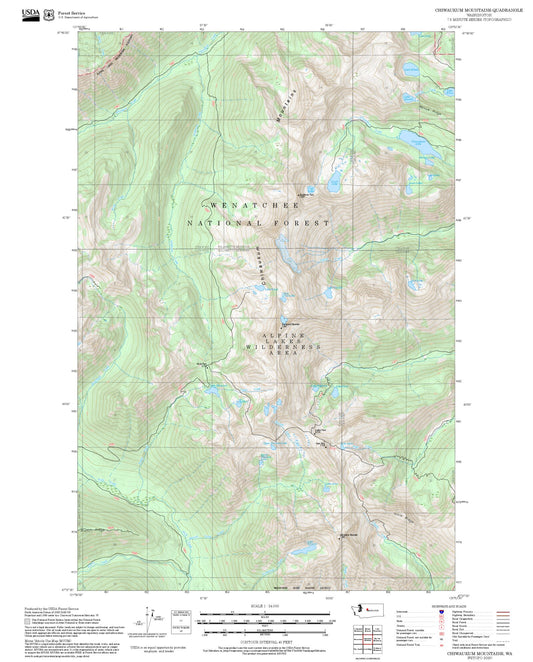 2025 Forest Service Topo Map of Chiwaukum Mountains Washington