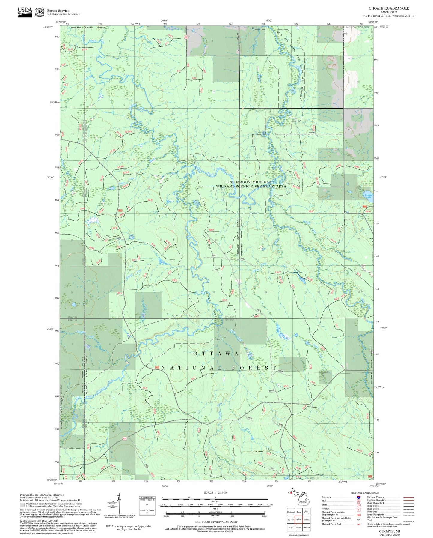 2025 Forest Service Topo Map of Choate Michigan
