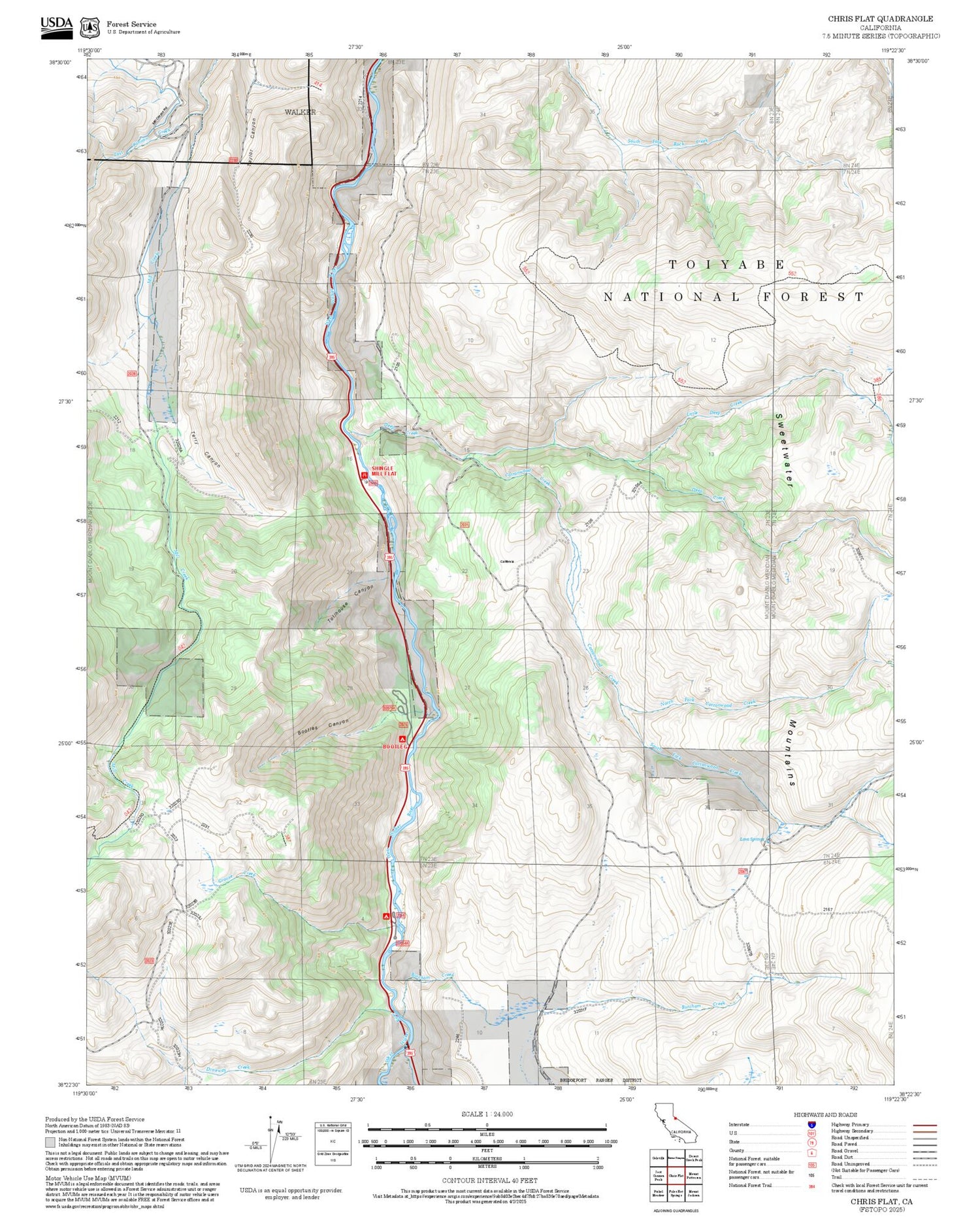 2025 Forest Service Topo Map of Chris Flat California
