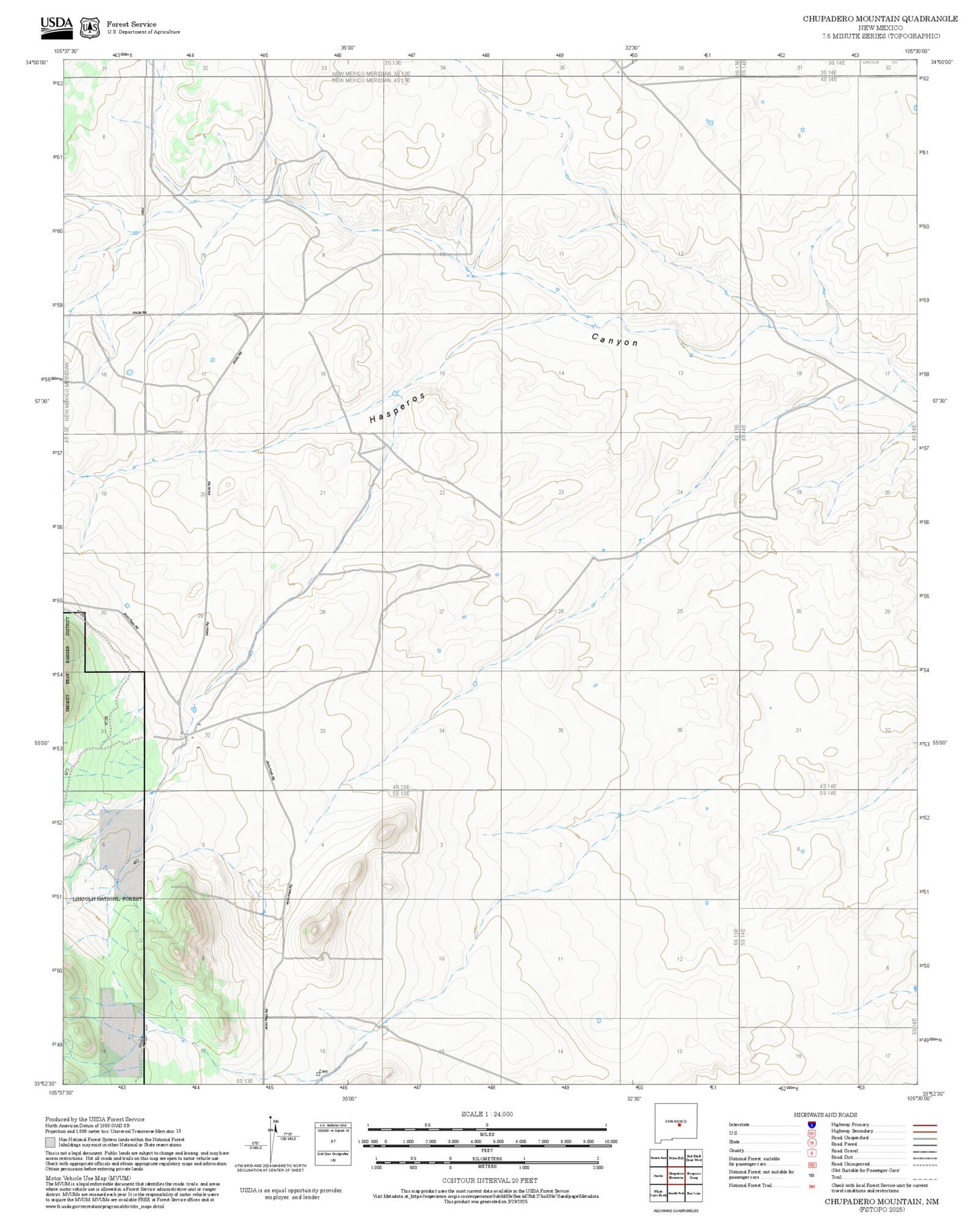 2025 Forest Service Topo Map of Chupadero Mountain New Mexico