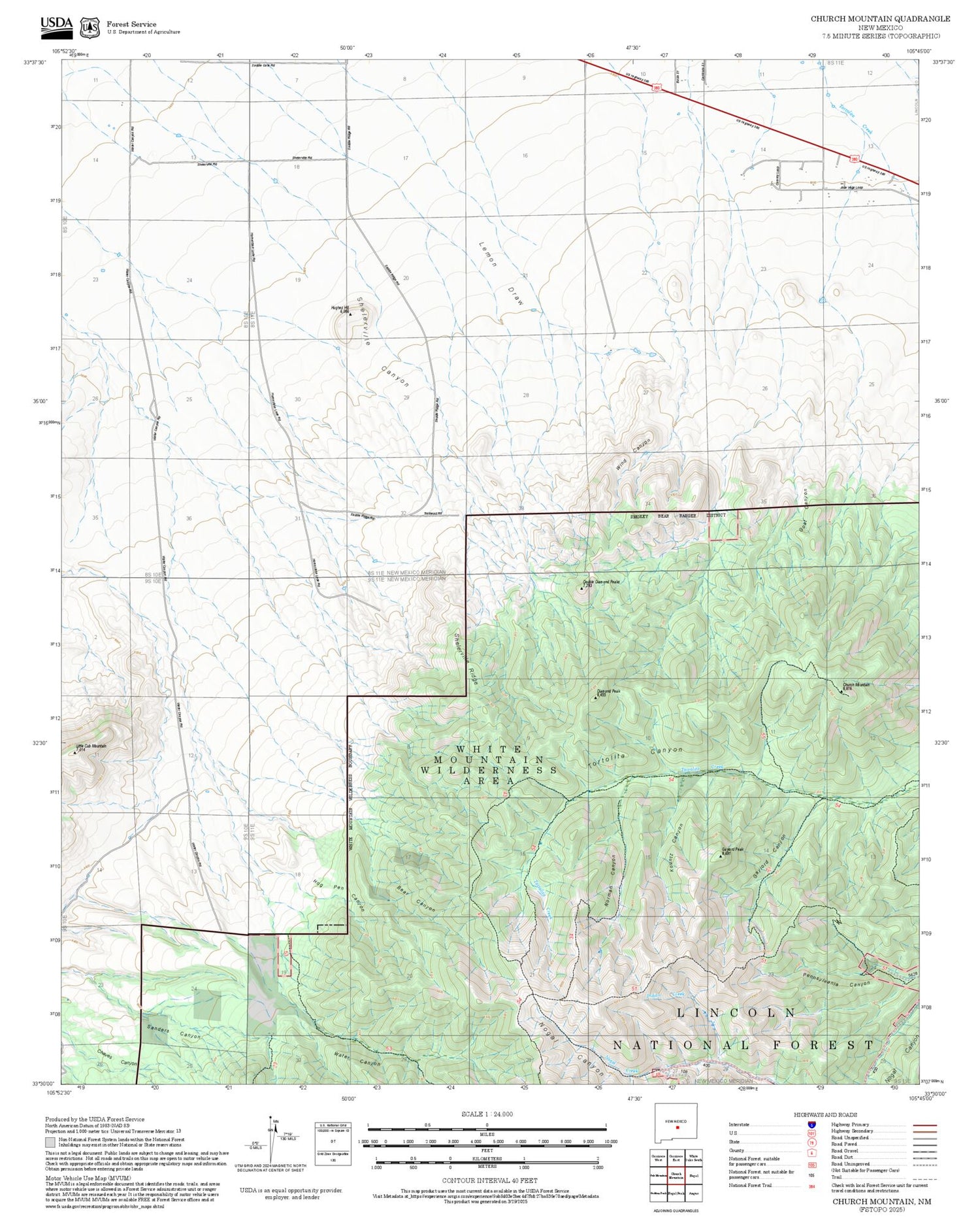 2025 Forest Service Topo Map of Church Mountain New Mexico