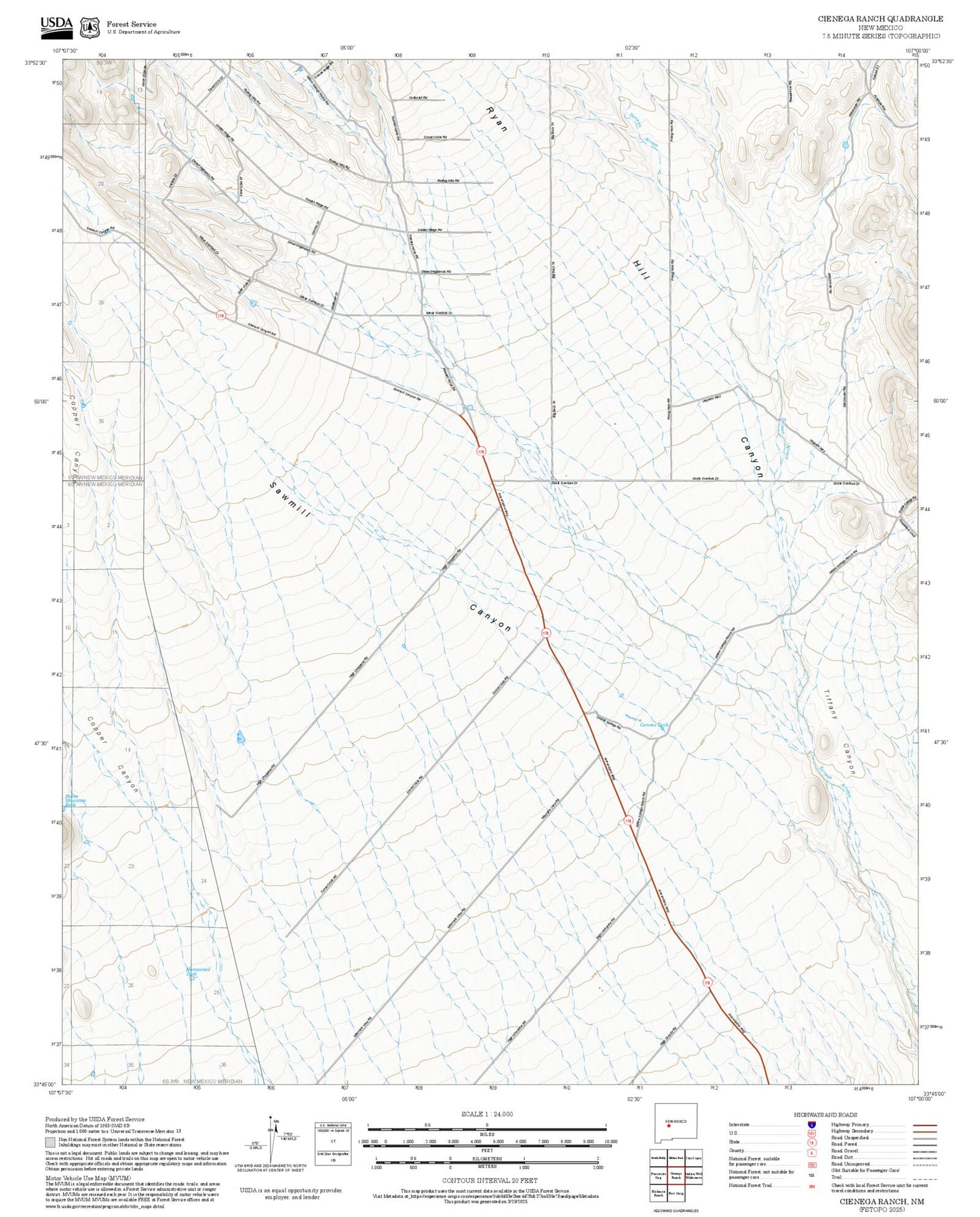 2025 Forest Service Topo Map of Cienega Ranch New Mexico