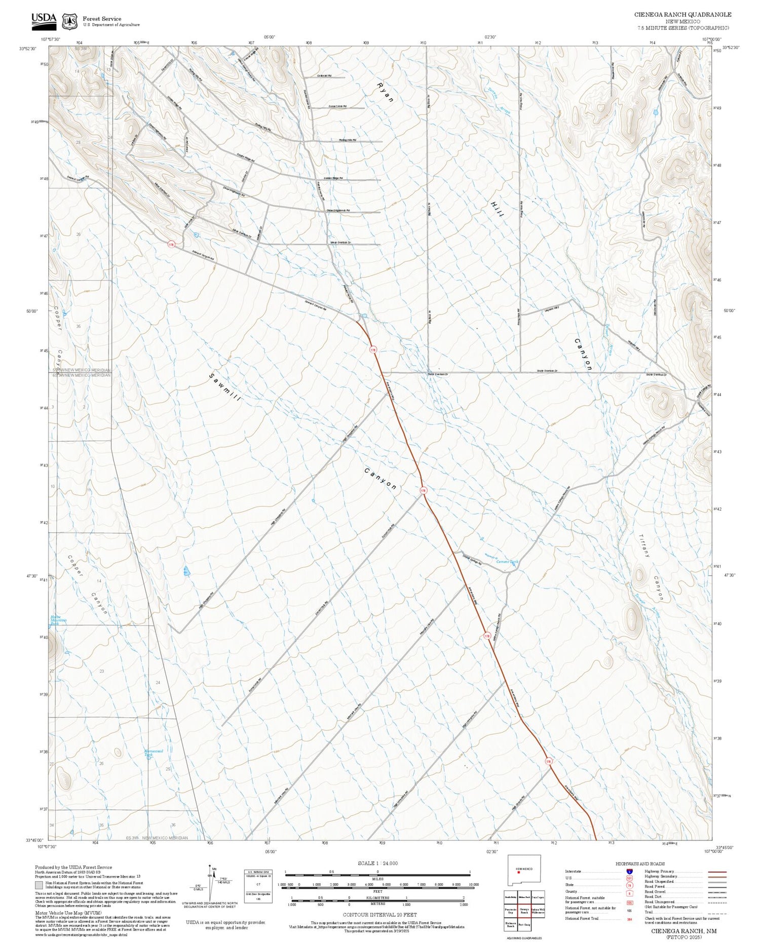2025 Forest Service Topo Map of Cienega Ranch New Mexico