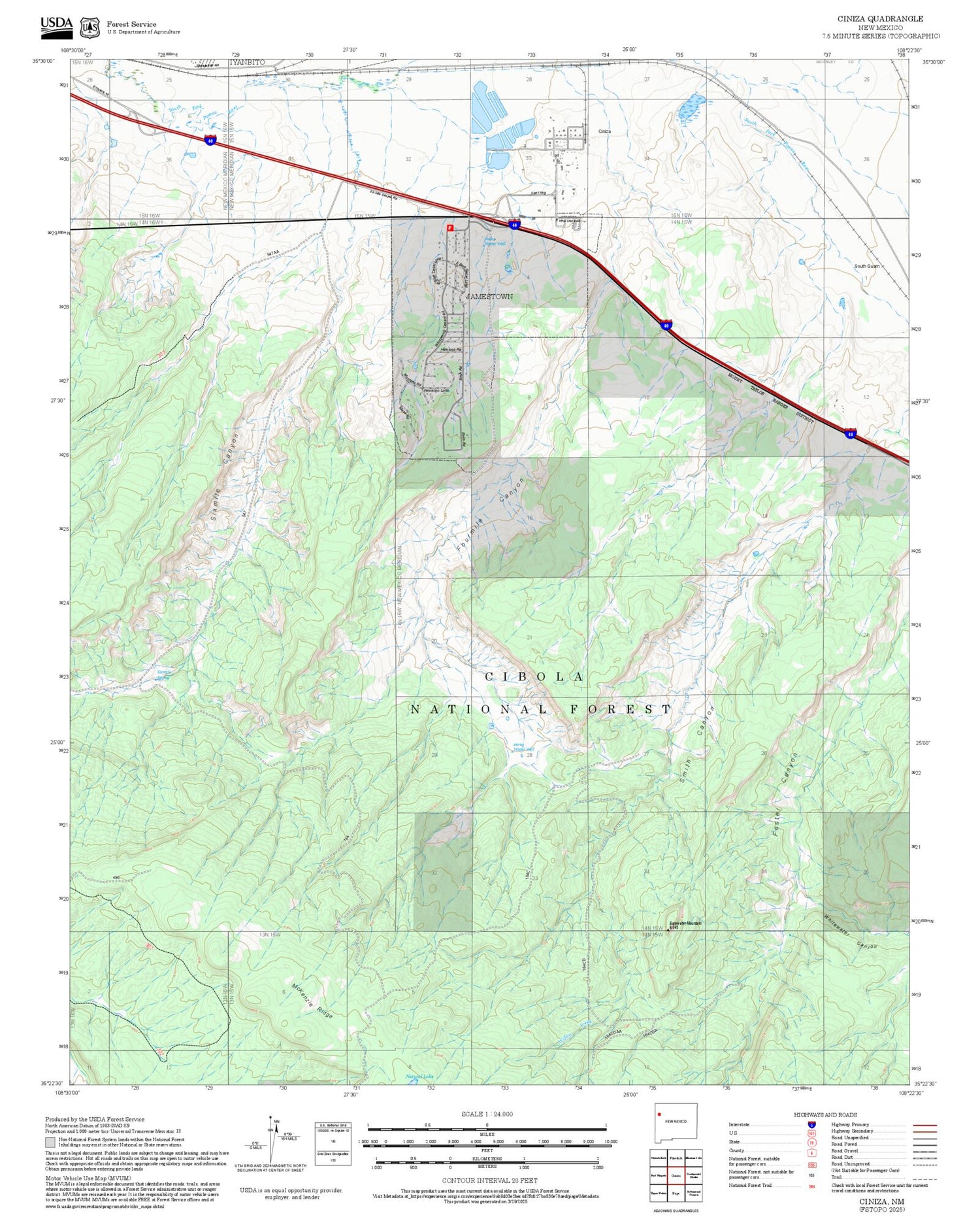 2025 Forest Service Topo Map of Ciniza New Mexico