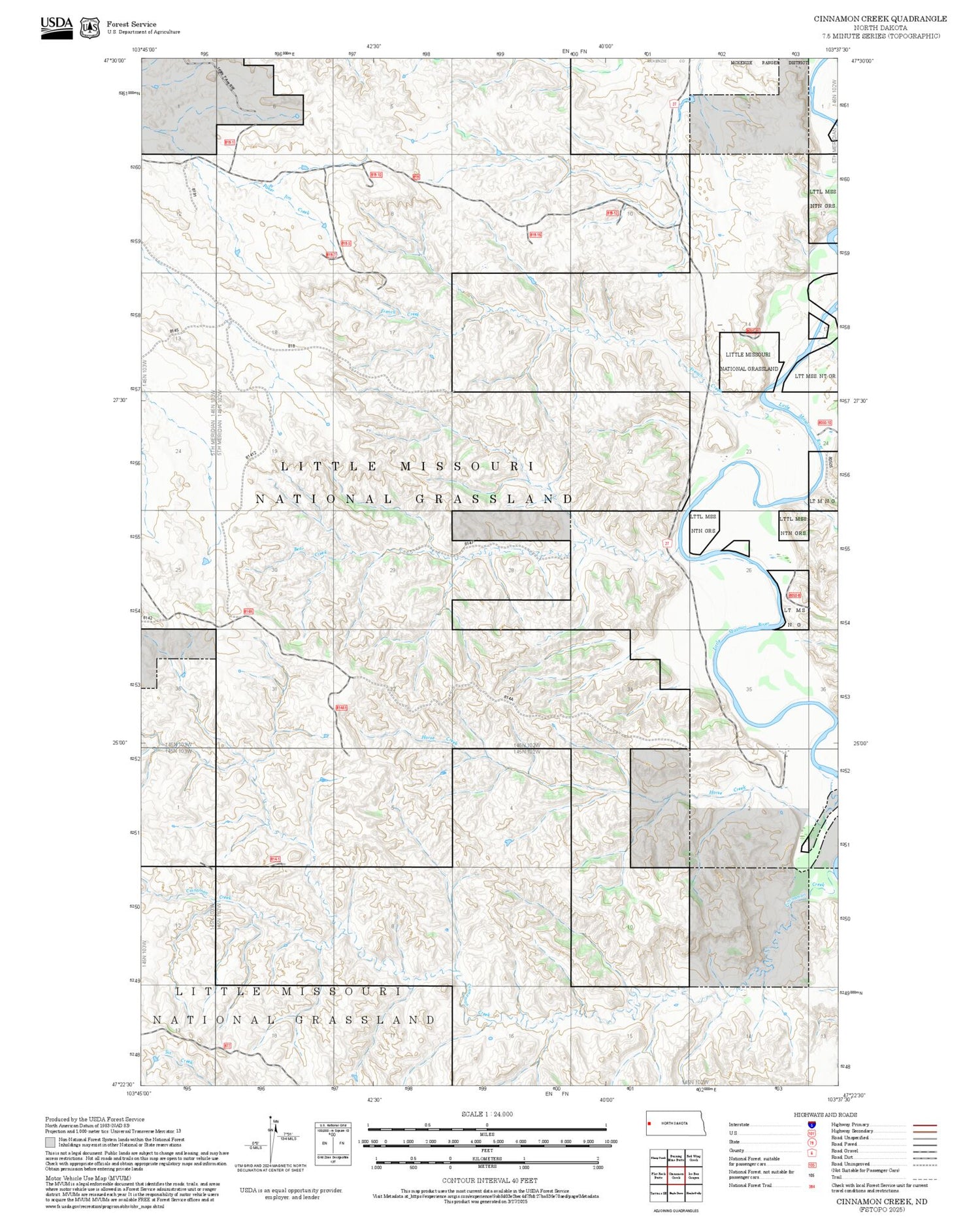 2025 Forest Service Topo Map of Cinnamon Creek North Dakota