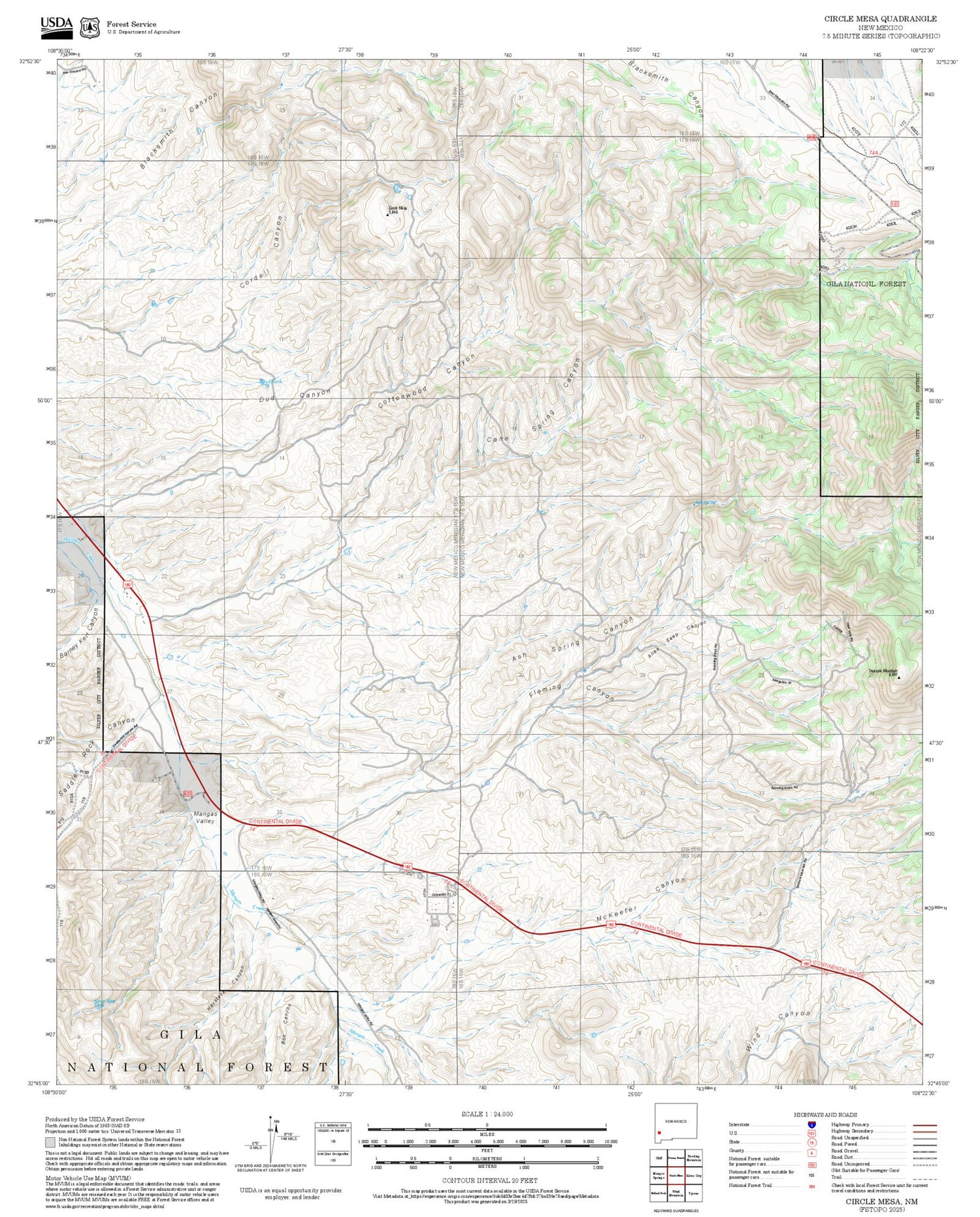 2025 Forest Service Topo Map of Circle Mesa New Mexico