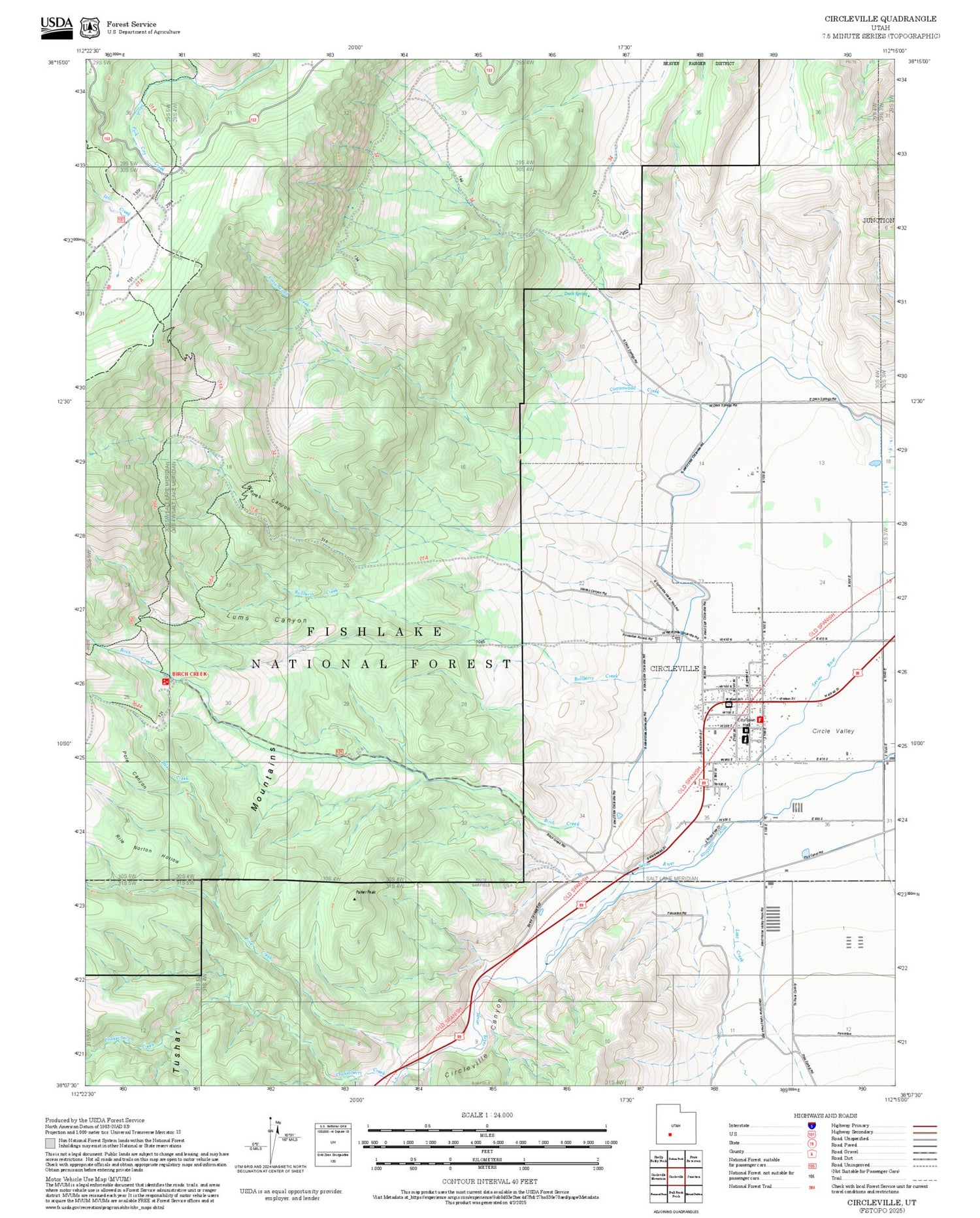 2025 Forest Service Topo Map of Circleville Utah