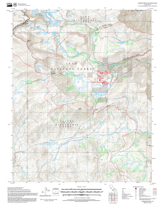 2025 Forest Service Topo Map of Cirque Peak California