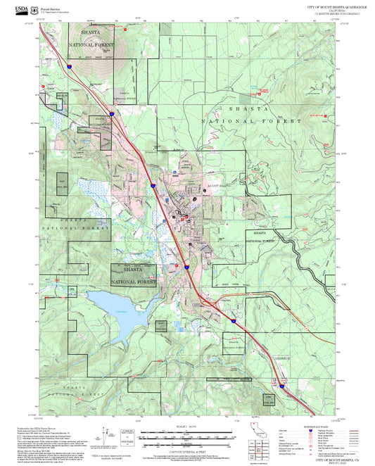 2025 Forest Service Topo Map of City of Mount Shasta California