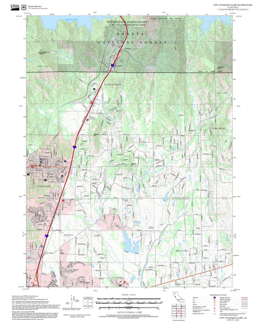 2025 Forest Service Topo Map of City of Shasta Lake California