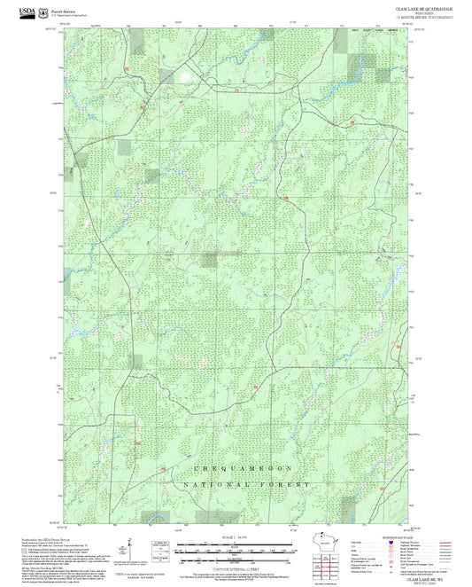 2025 Forest Service Topo Map of Clam Lake SE Wisconsin
