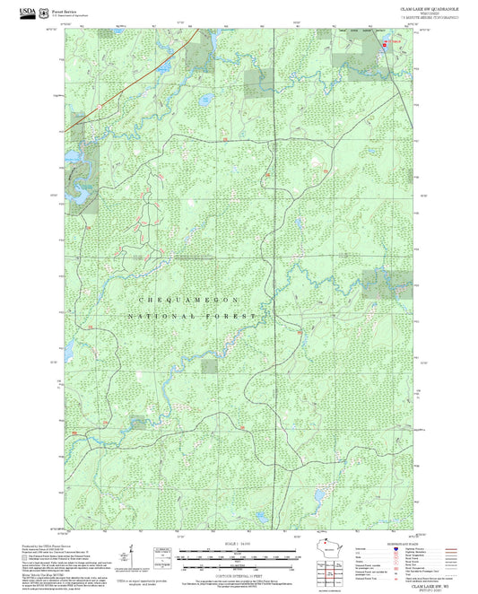 2025 Forest Service Topo Map of Clam Lake SW Wisconsin
