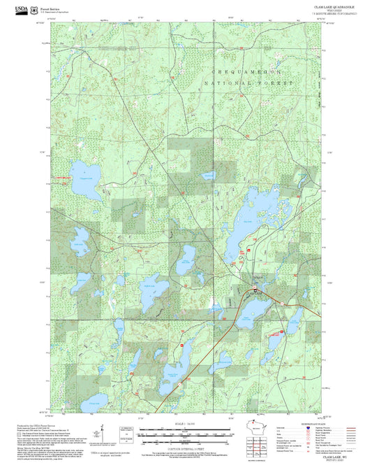 2025 Forest Service Topo Map of Clam Lake Wisconsin
