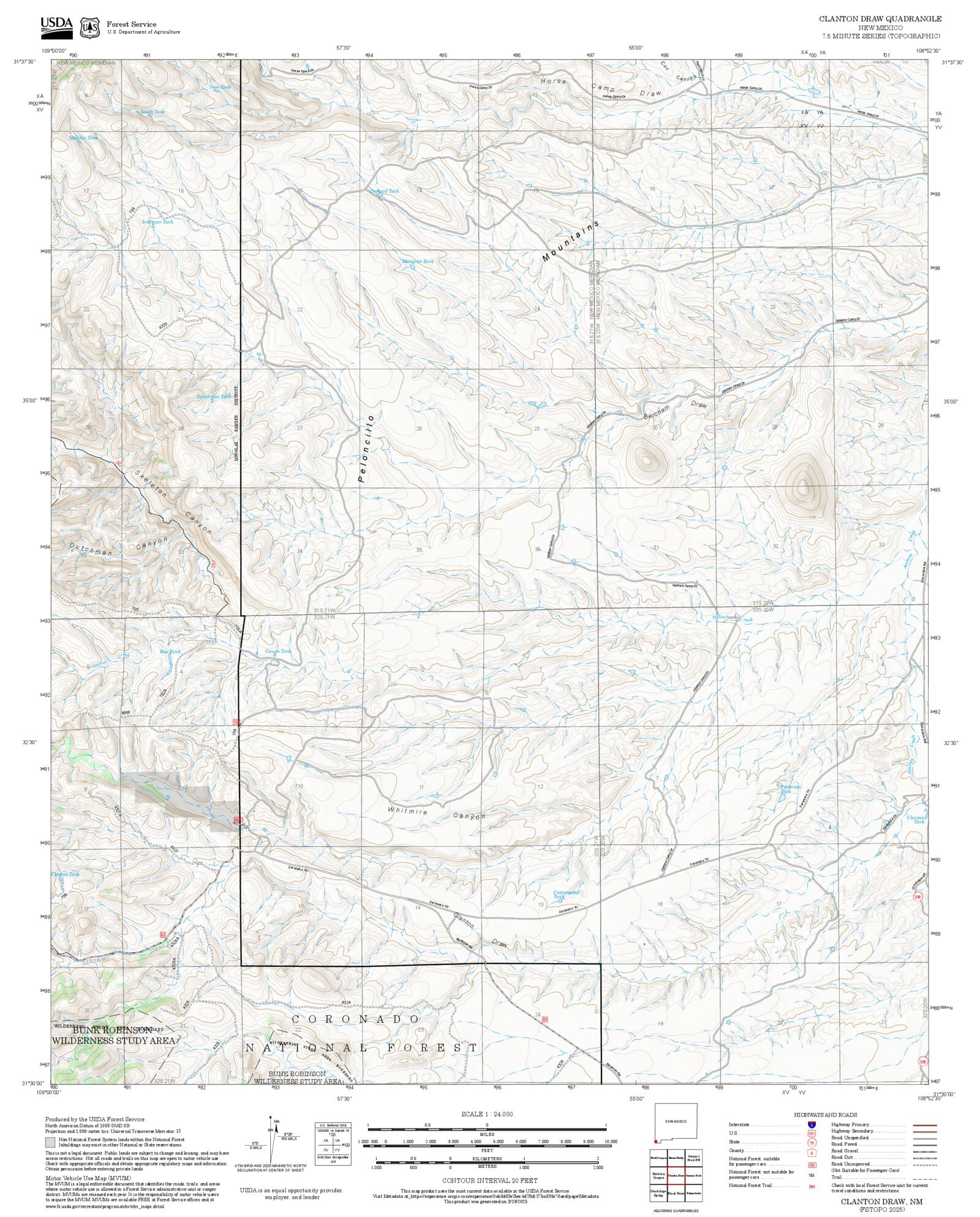 2025 Forest Service Topo Map of Clanton Draw New Mexico – MyTopo Map Store