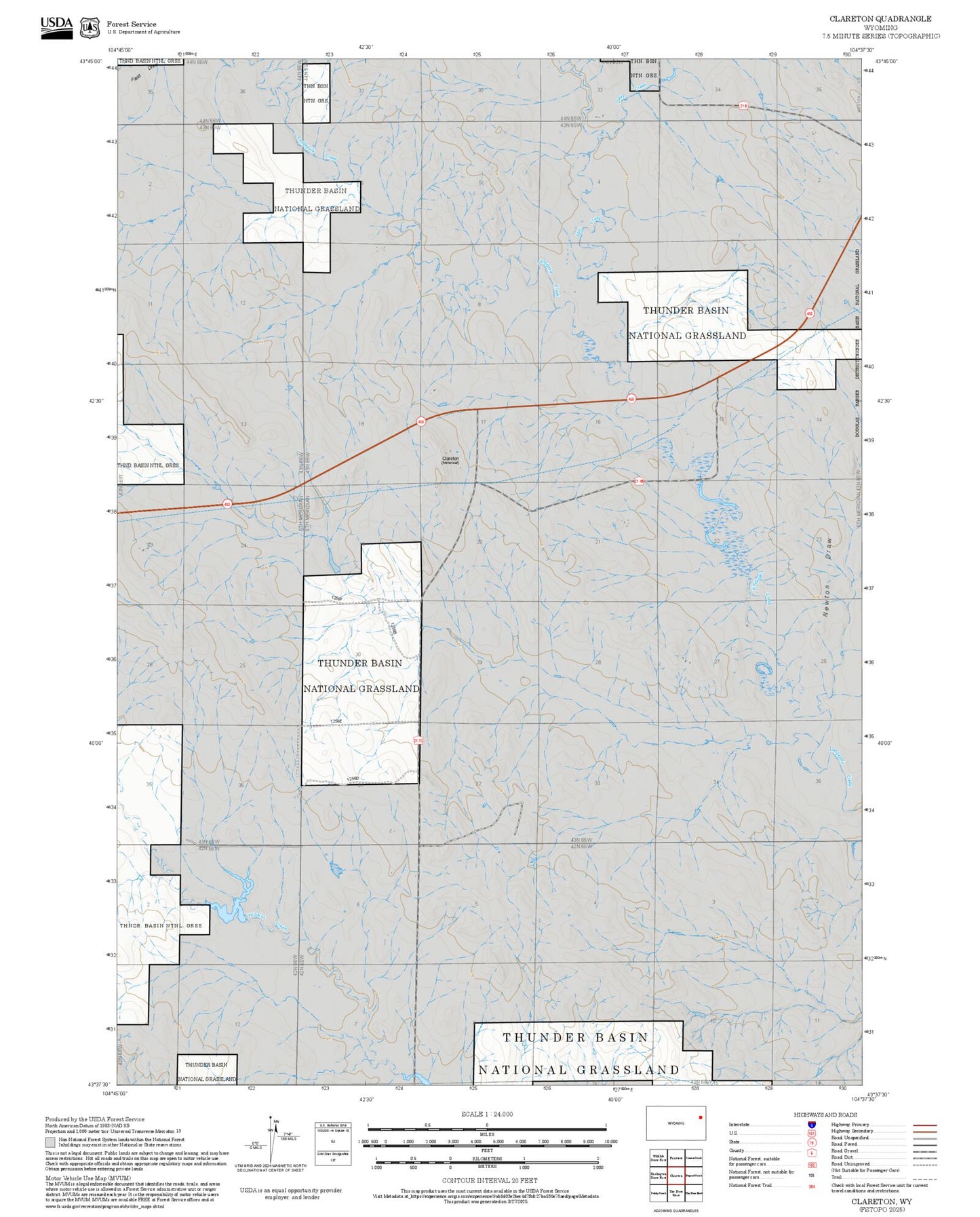 2025 Forest Service Topo Map of Clareton Wyoming