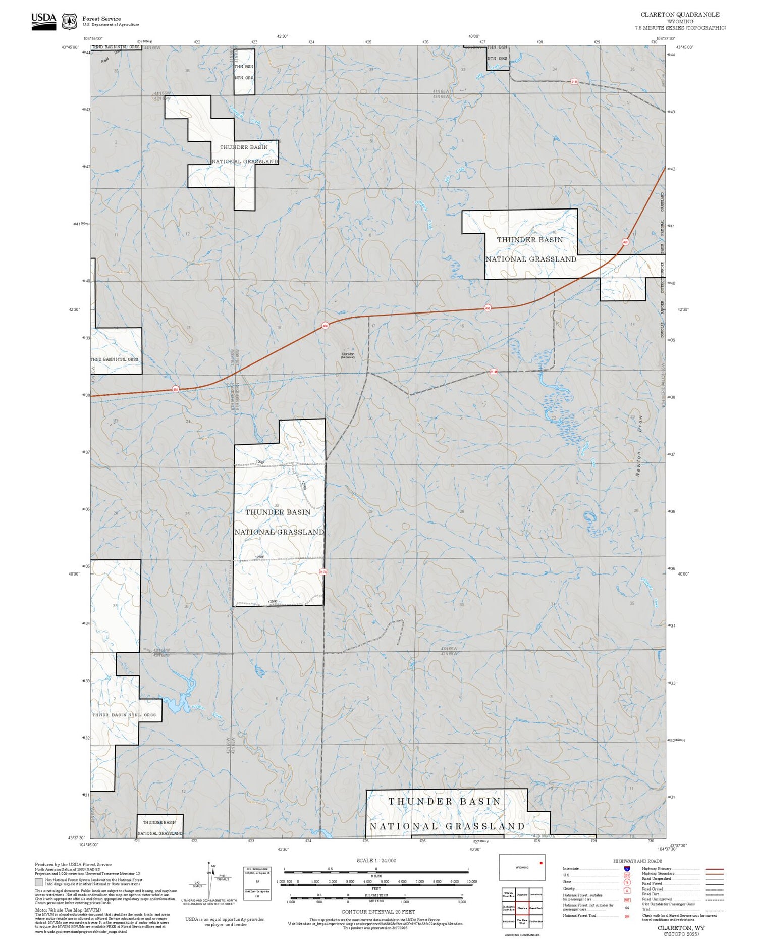 2025 Forest Service Topo Map of Clareton Wyoming