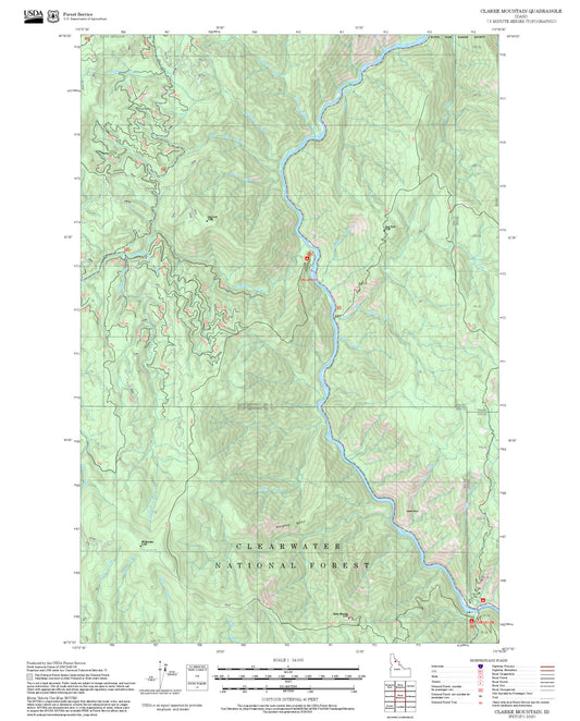 2025 Forest Service Topo Map of Clarke Mountain Idaho