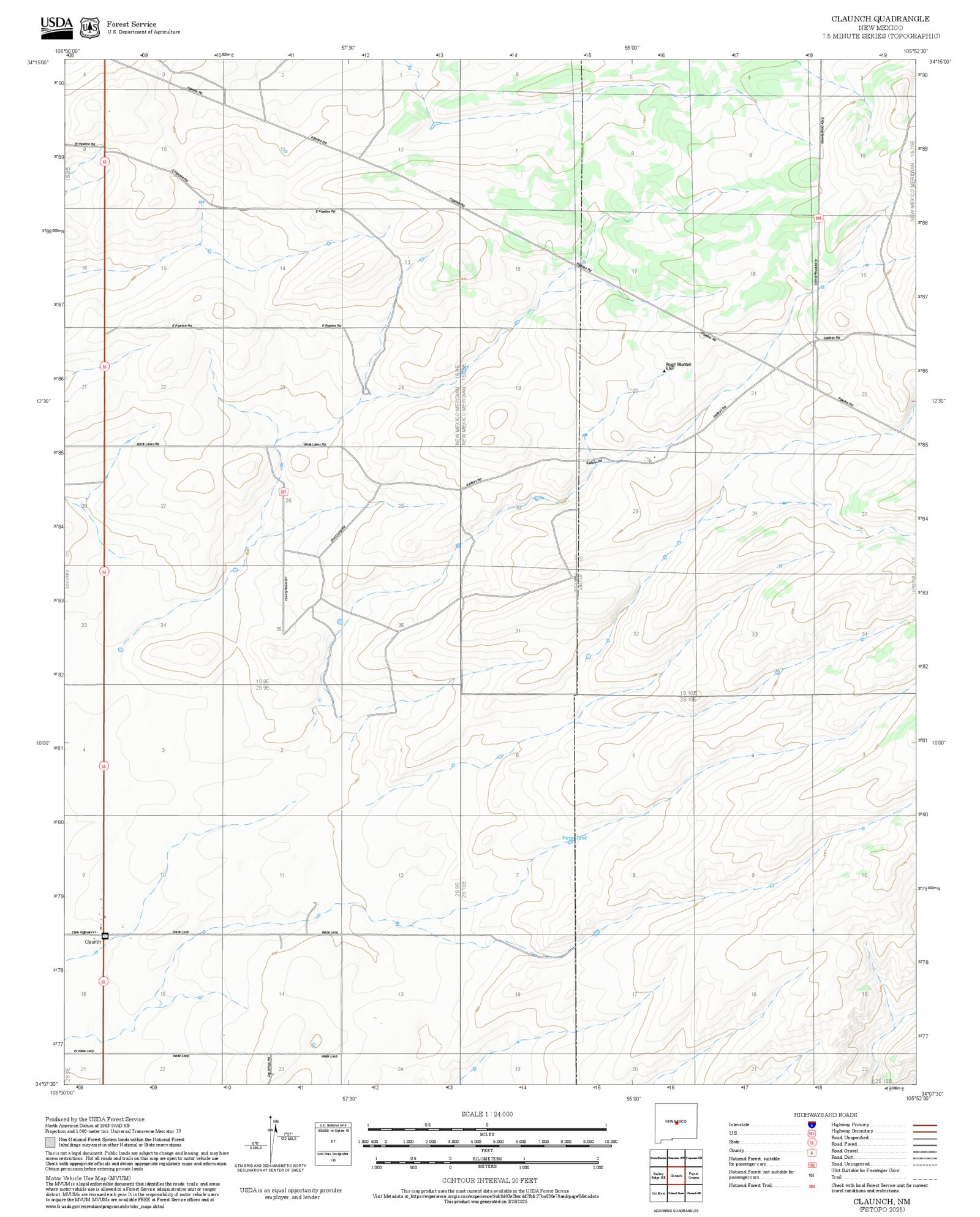 Claunch 2025 Forest Service Topo Map of Claunch New Mexico – MyTopo Map Store