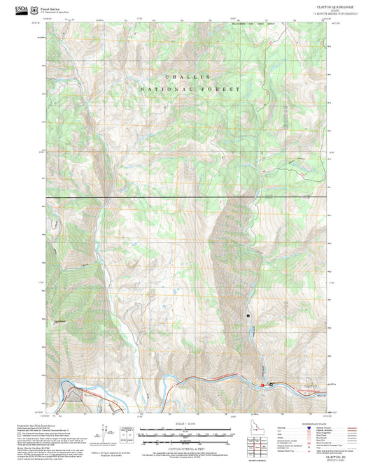 2025 Forest Service Topo Map of Clayton Idaho