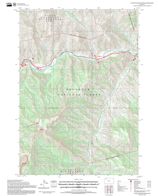 2025 Forest Service Topo Map of Clayton Mountain Wyoming