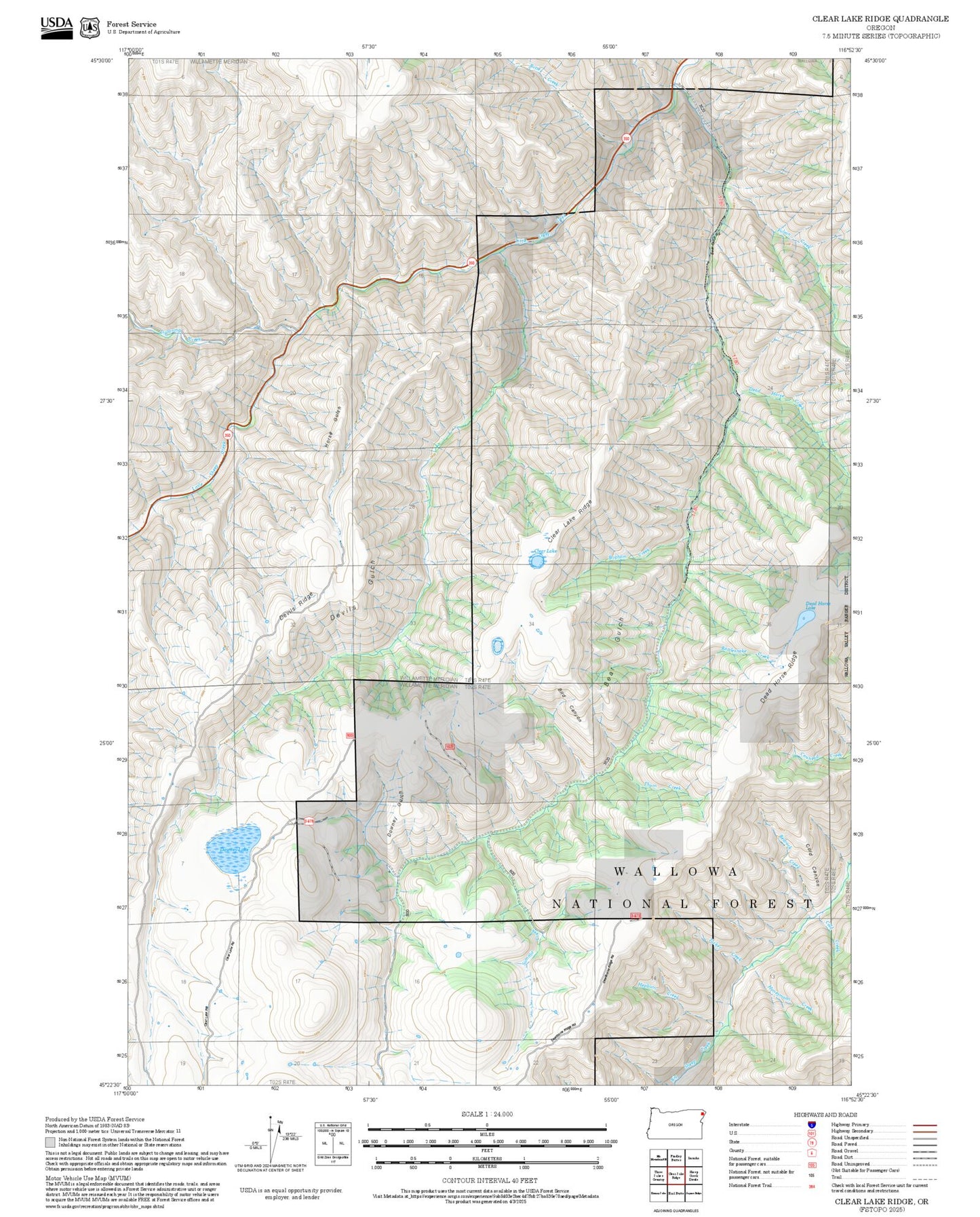 2025 Forest Service Topo Map of Clear Lake Ridge Oregon