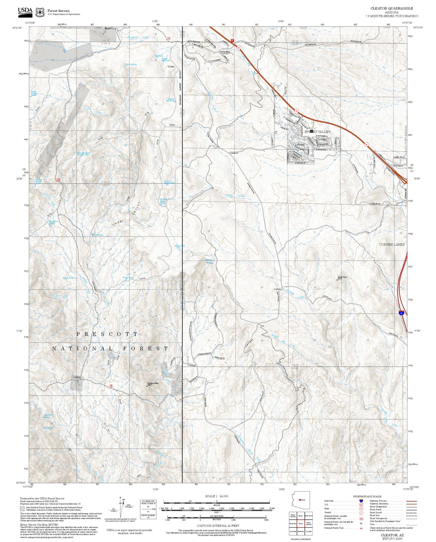 2025 Forest Service Topo Map of Cleator Arizona