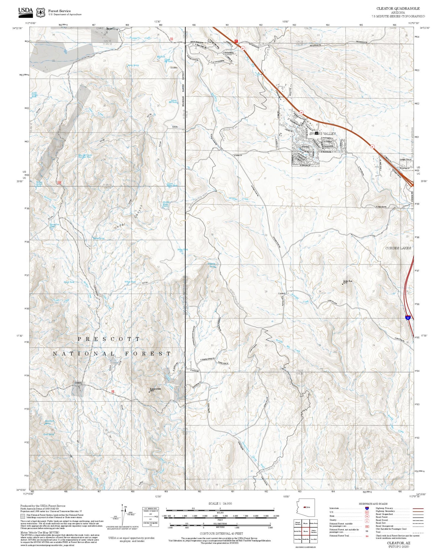 2025 Forest Service Topo Map of Cleator Arizona