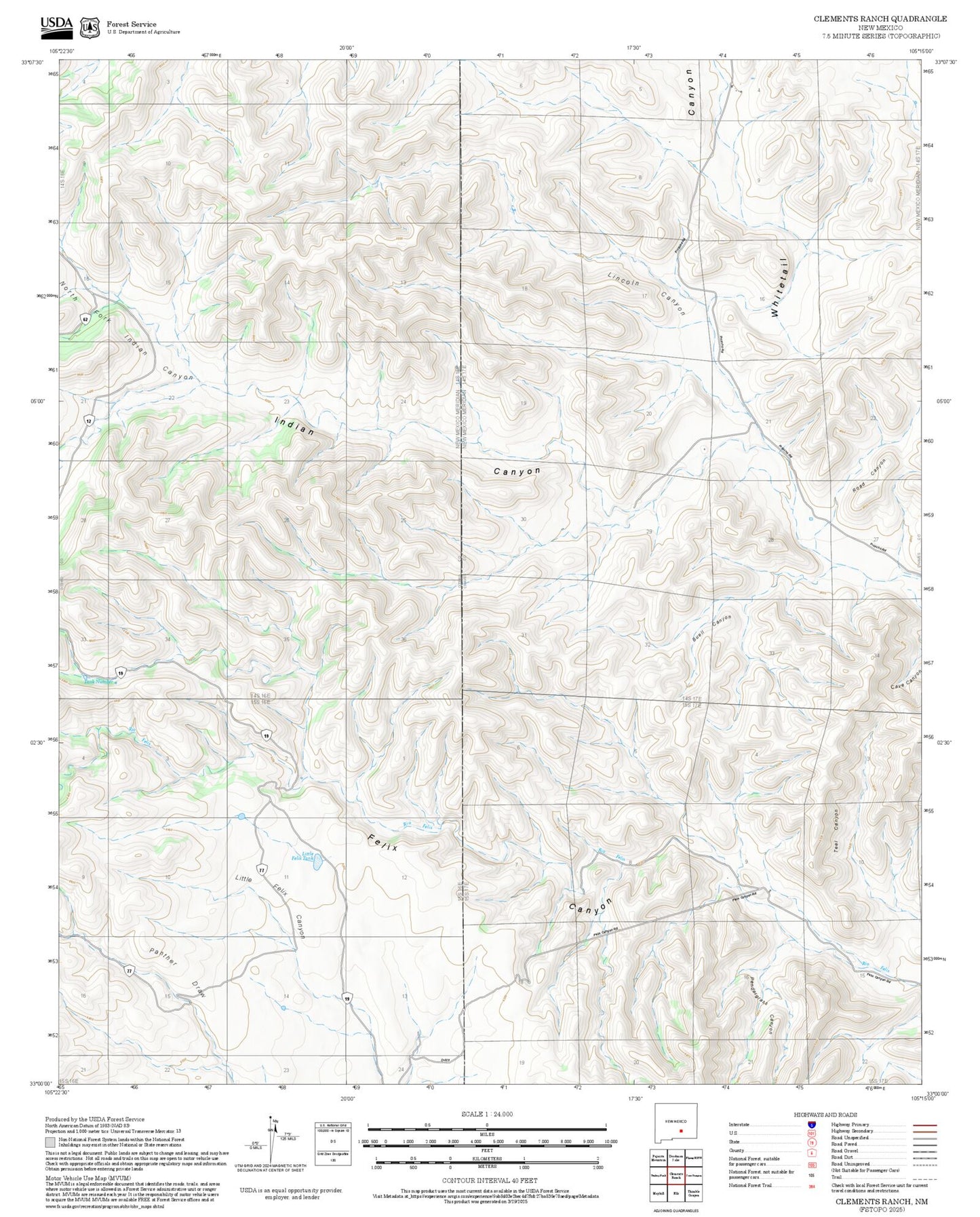 2025 Forest Service Topo Map of Clements Ranch New Mexico