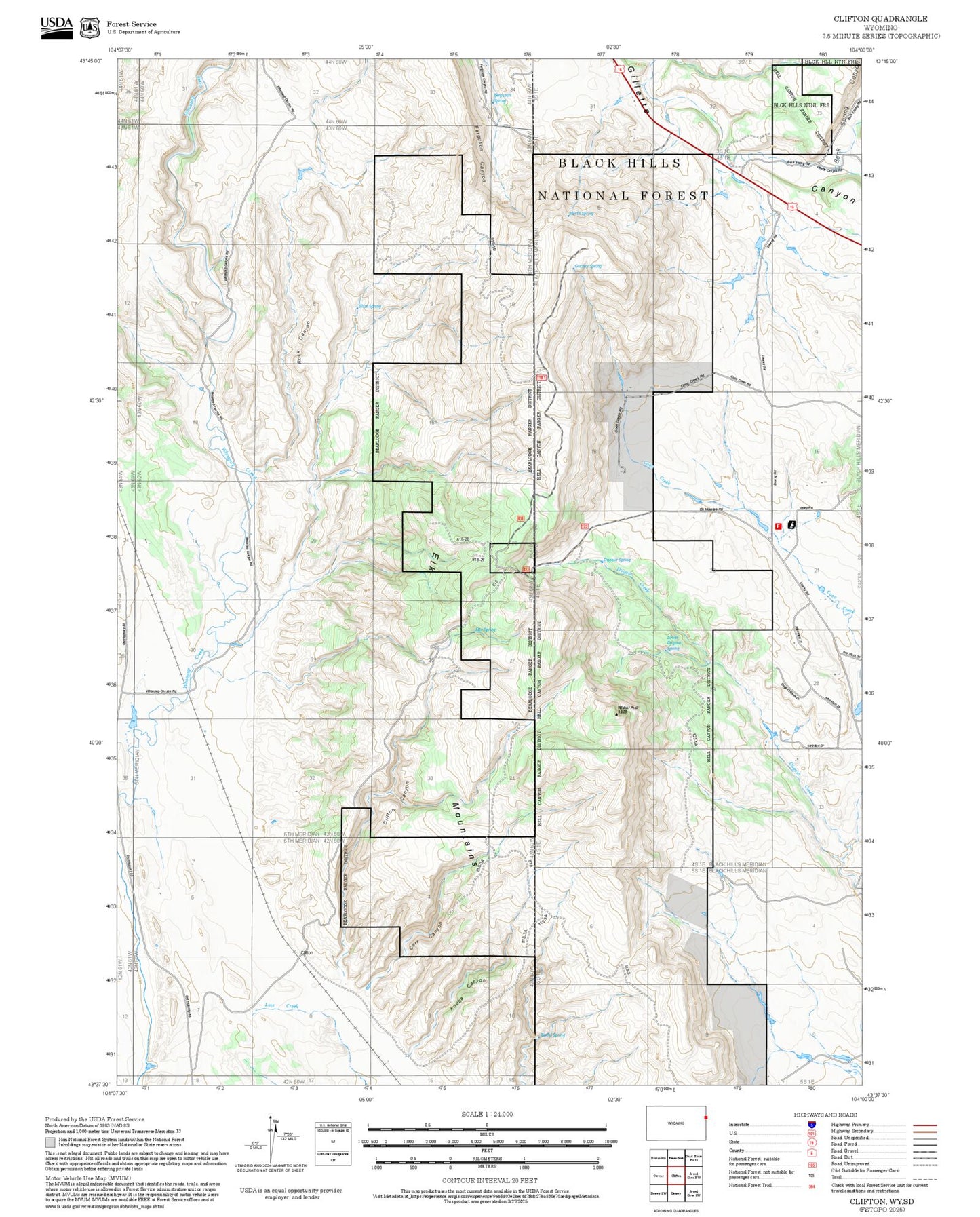 2025 Forest Service Topo Map of Clifton Wyoming