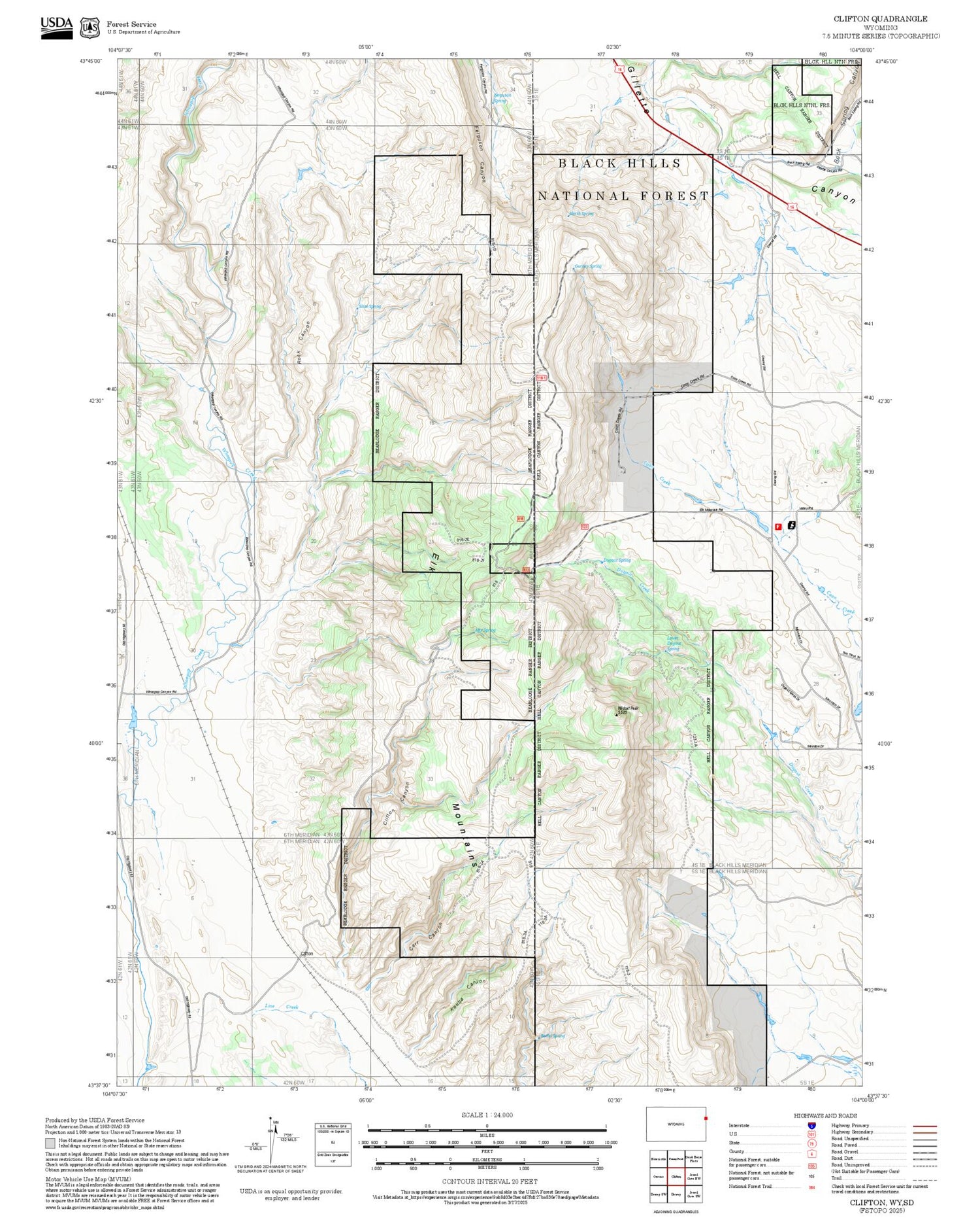 2025 Forest Service Topo Map of Clifton Wyoming