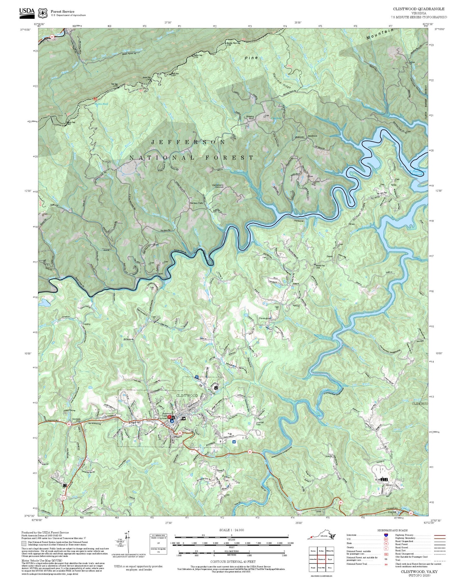 2025 Forest Service Topo Map of Clintwood Virginia