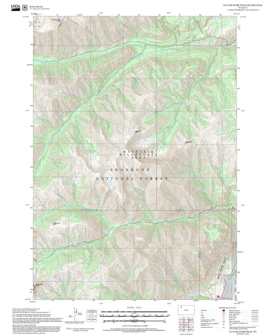 2025 Forest Service Topo Map of Clouds Home Peak Wyoming