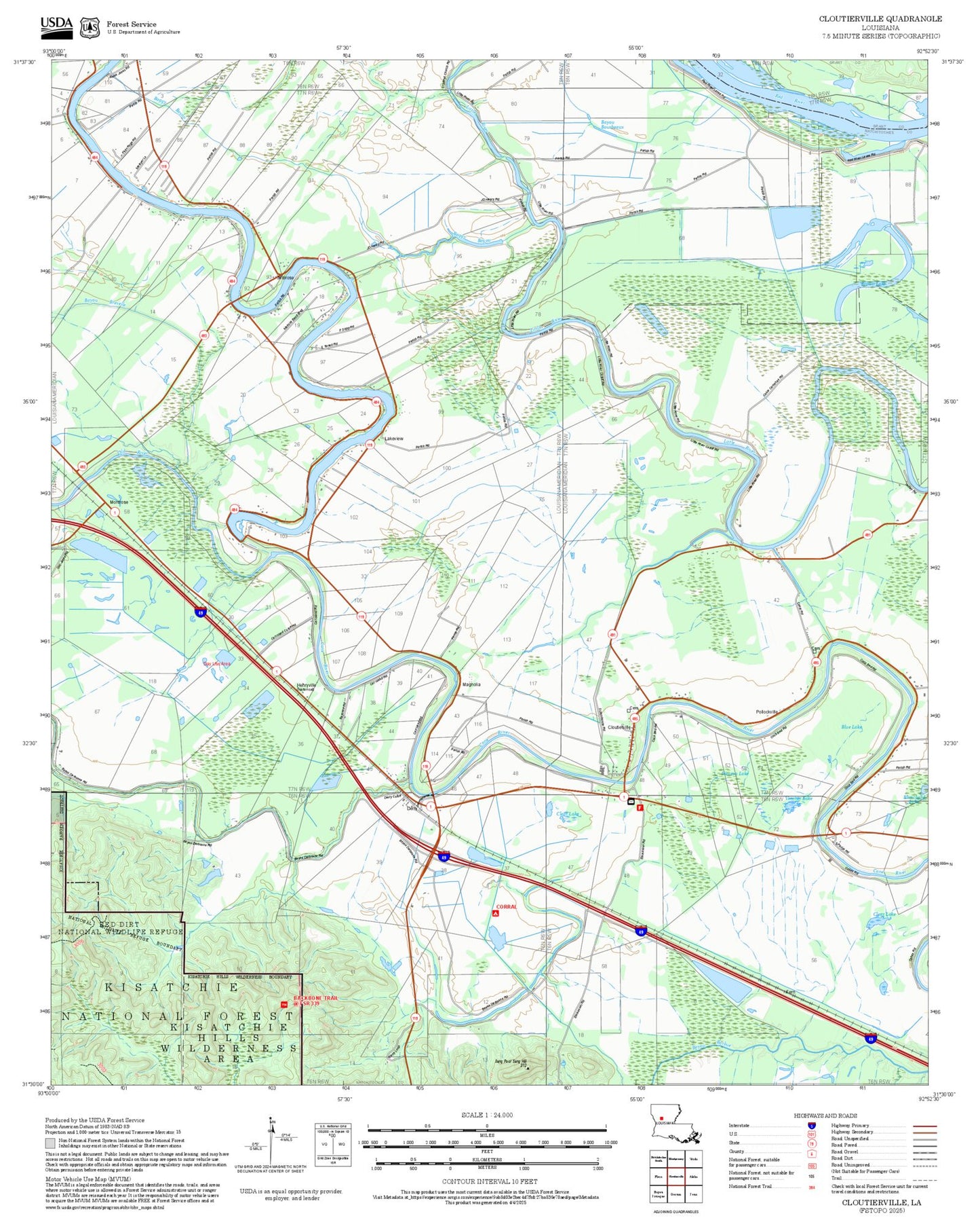 2025 Forest Service Topo Map of Cloutierville Louisiana