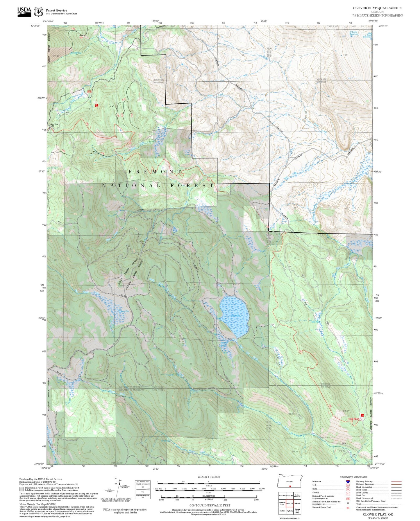 2025 Forest Service Topo Map of Clover Flat Oregon