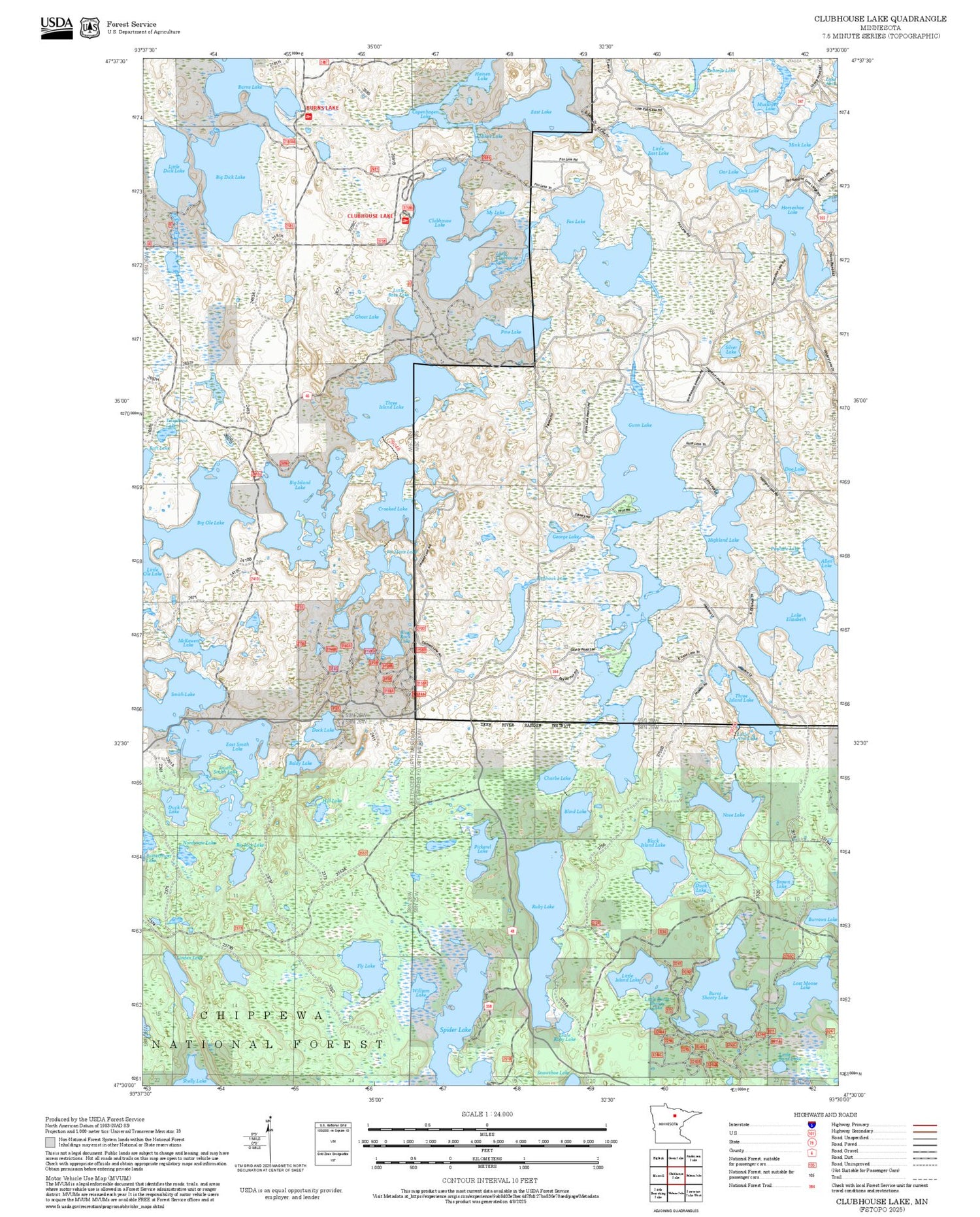 2025 Forest Service Topo Map of Clubhouse Lake Minnesota