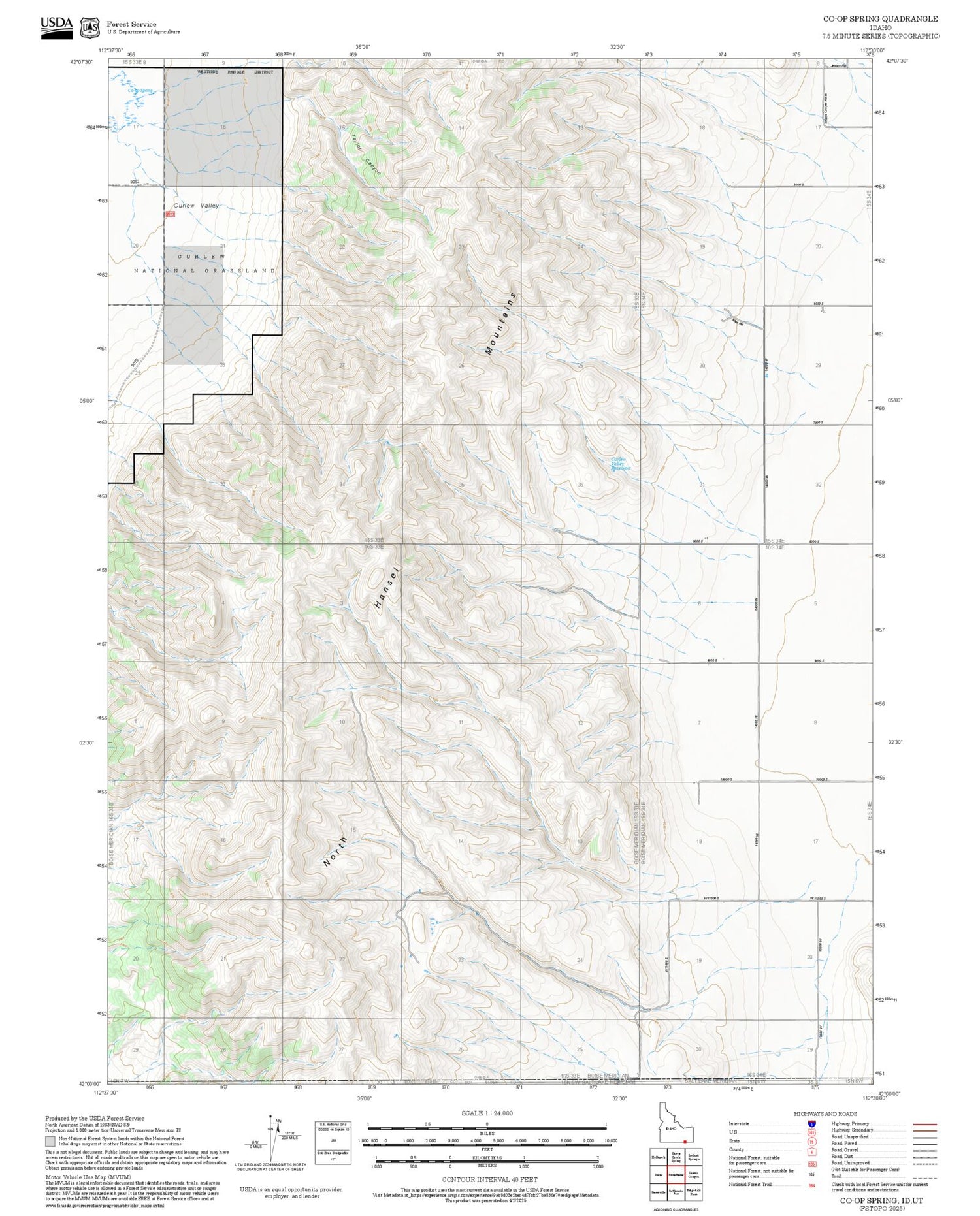 2025 Forest Service Topo Map of Co-op Spring Idaho