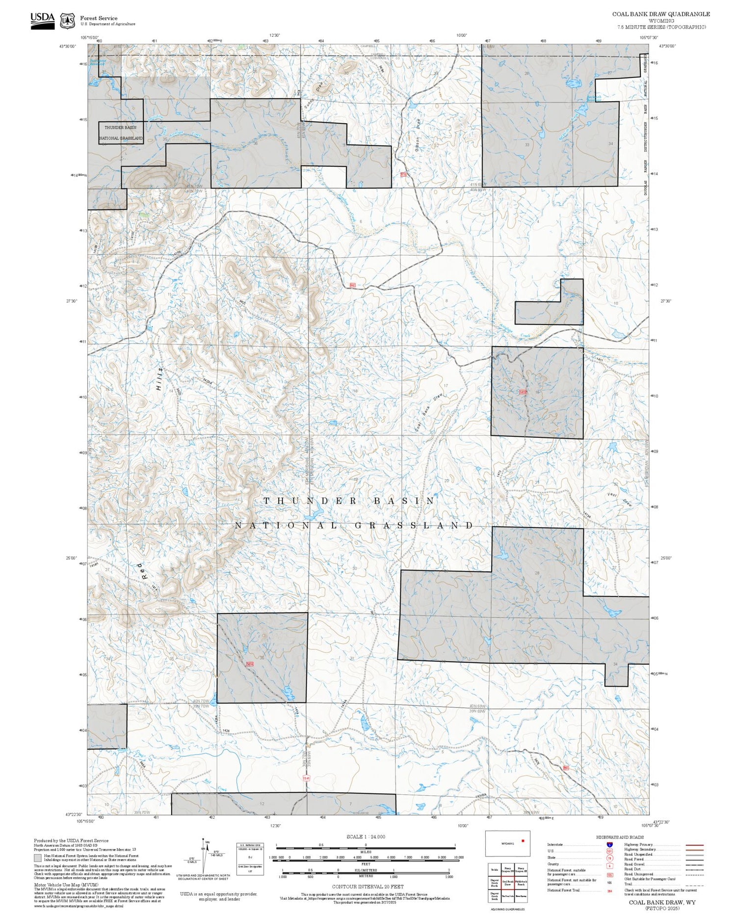 2025 Forest Service Topo Map of Coal Bank Draw Wyoming