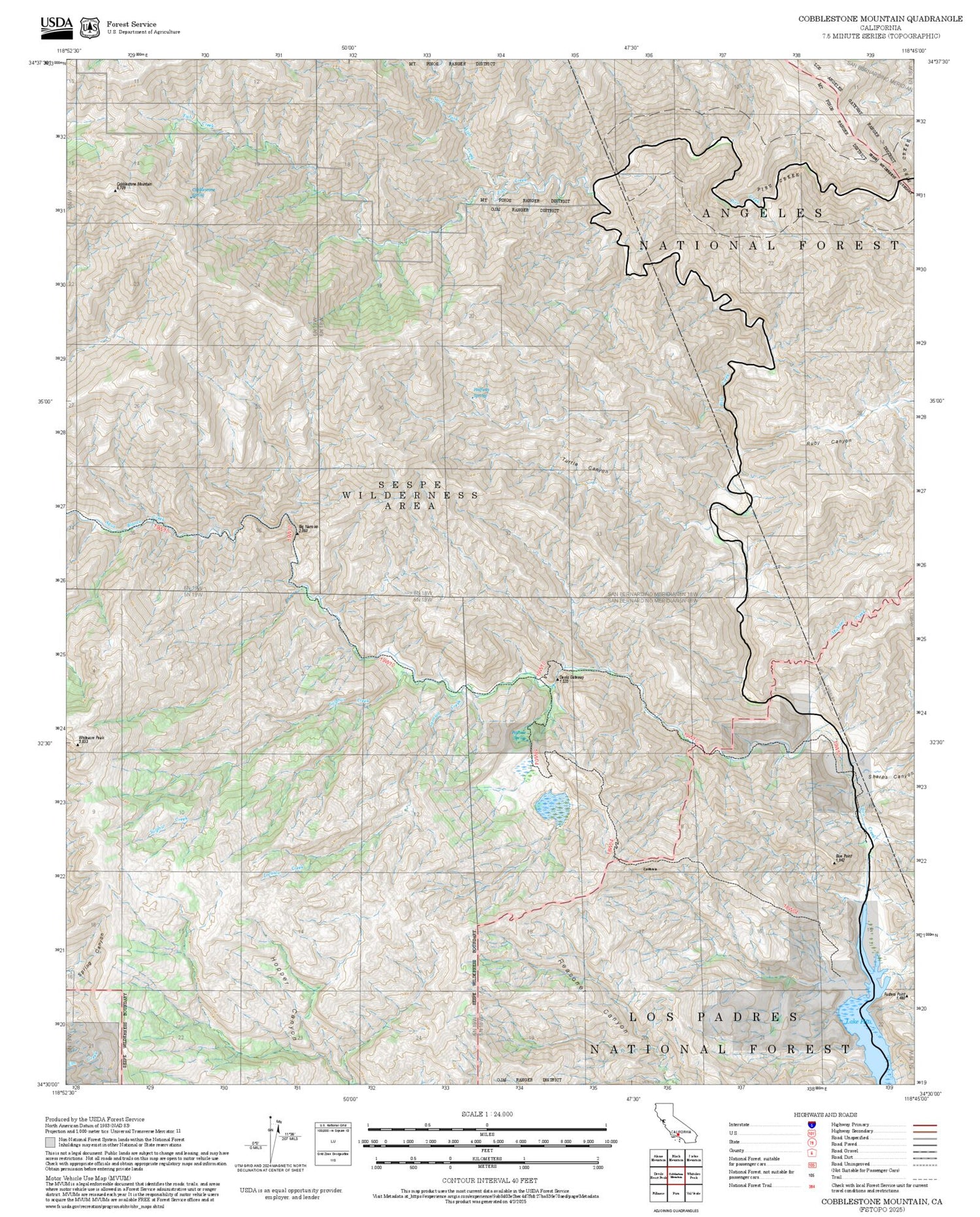 2025 Forest Service Topo Map of Cobblestone Mountain California
