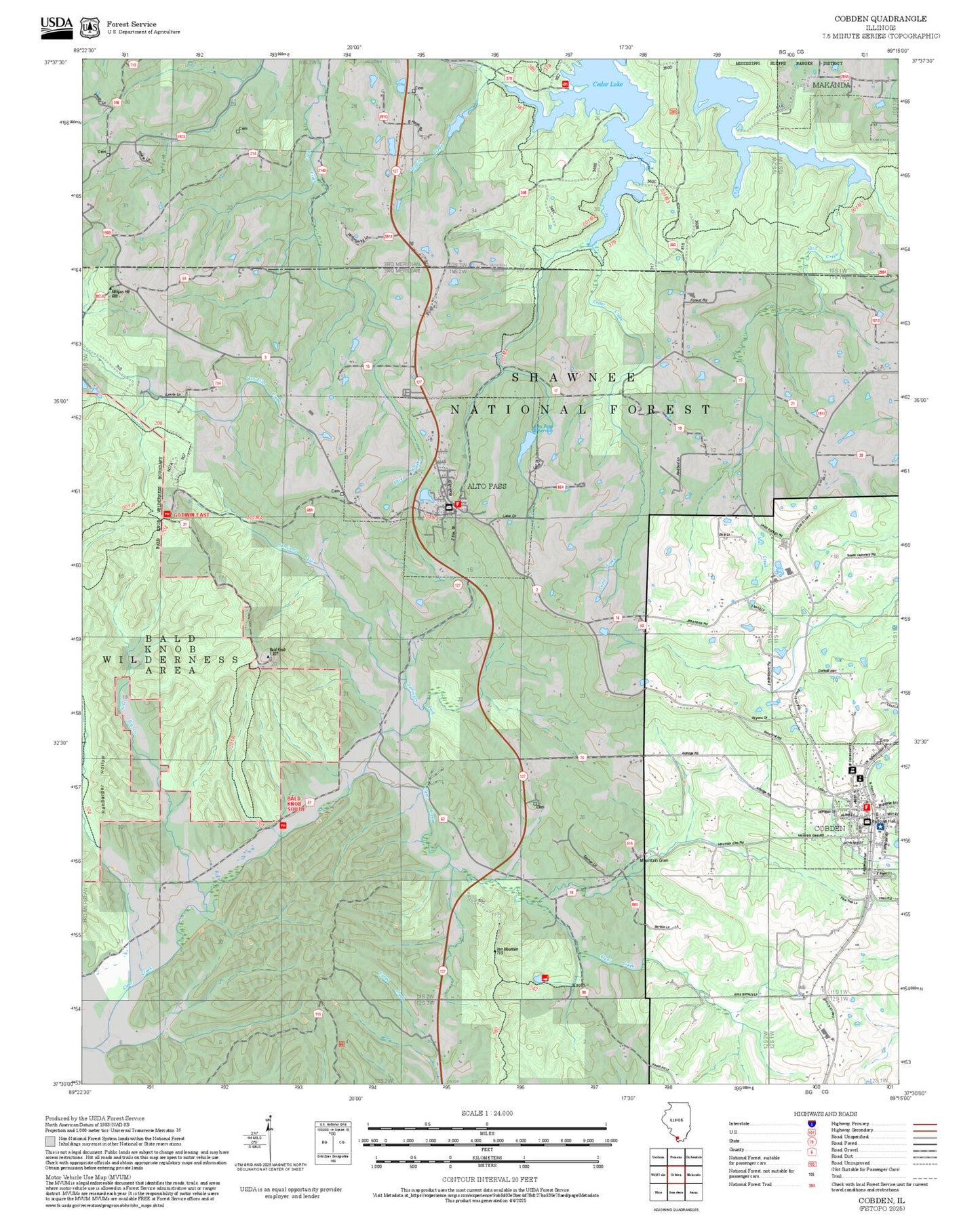 2025 Forest Service Topo Map of Cobden Illinois