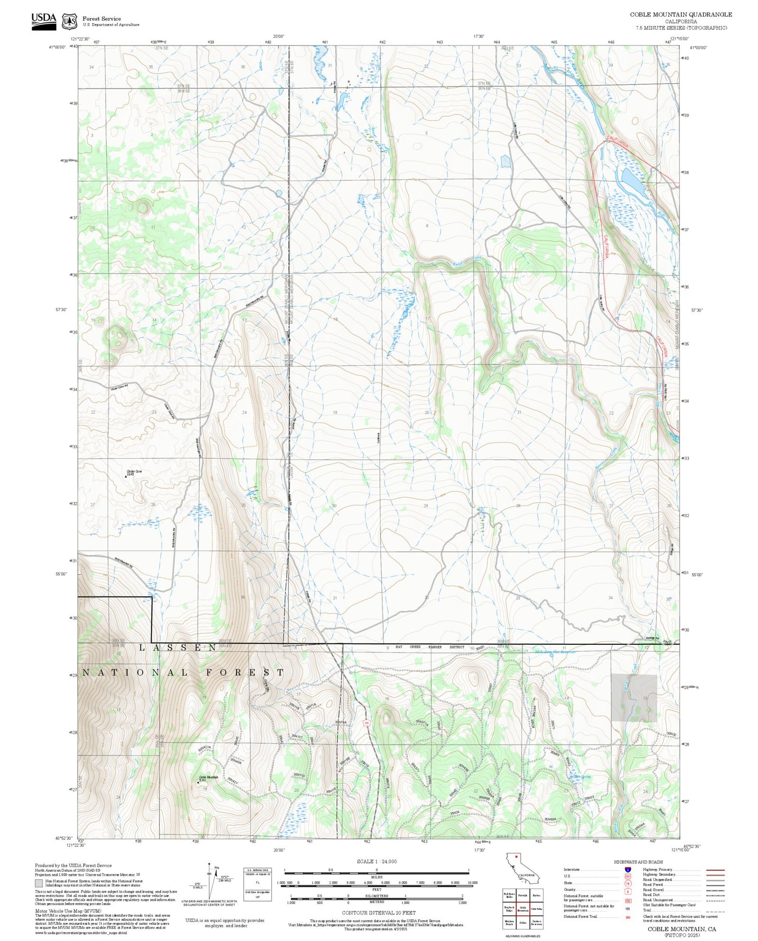 2025 Forest Service Topo Map of Coble Mountain California