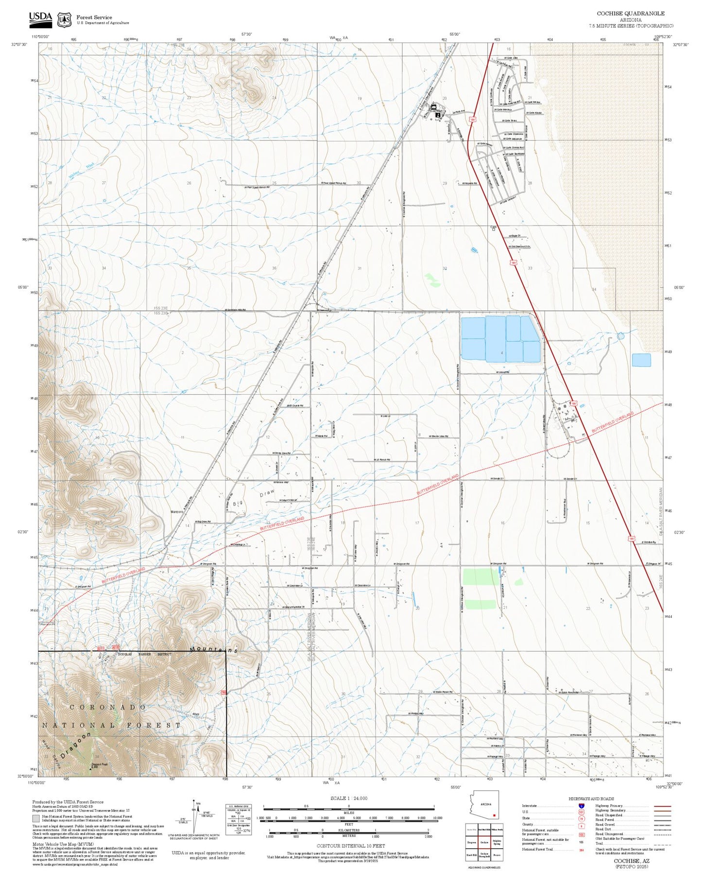 2025 Forest Service Topo Map of Cochise Arizona