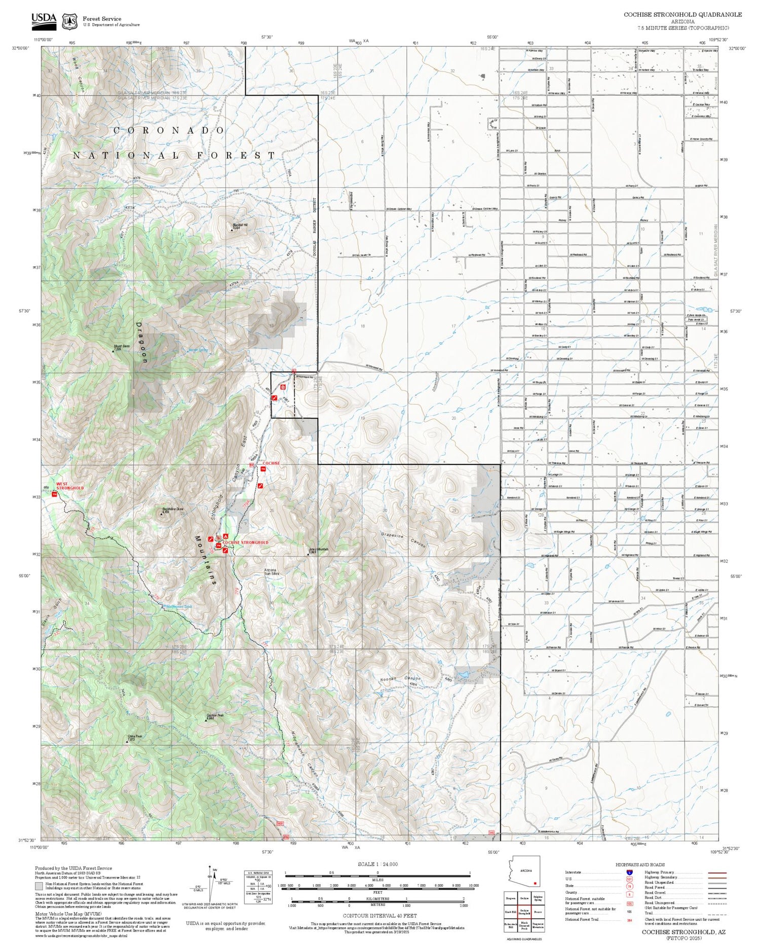 2025 Forest Service Topo Map of Cochise Stronghold Arizona