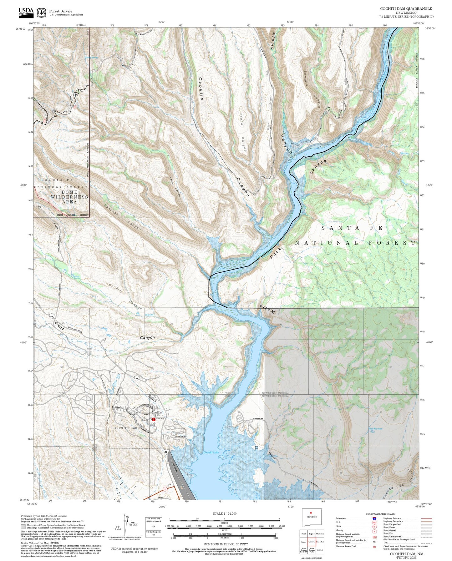 2025 Forest Service Topo Map of Cochiti Dam New Mexico