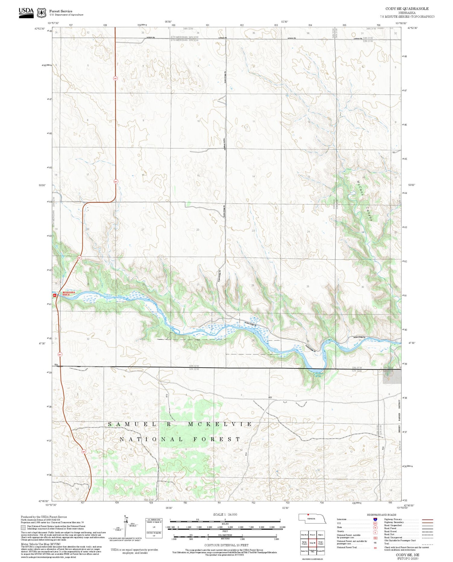 2025 Forest Service Topo Map of Cody SE Nebraska