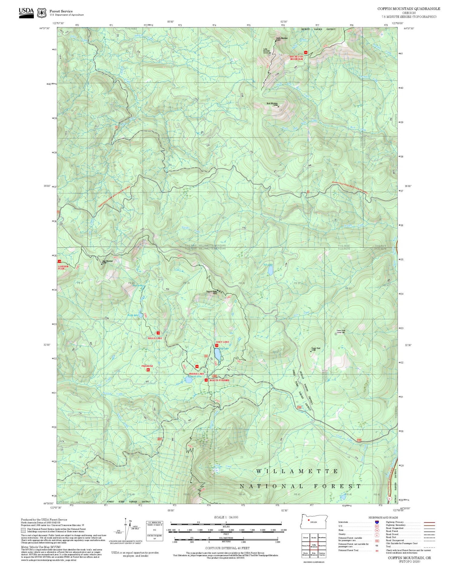 2025 Forest Service Topo Map of Coffin Mountain Oregon