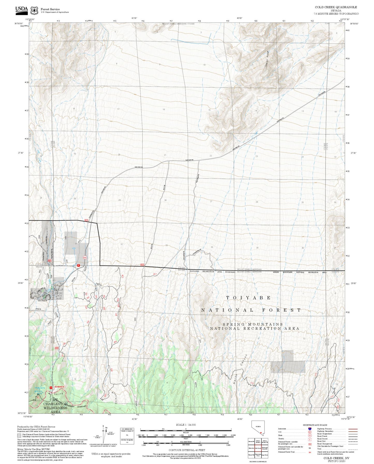 2025 Forest Service Topo Map of Cold Creek Nevada